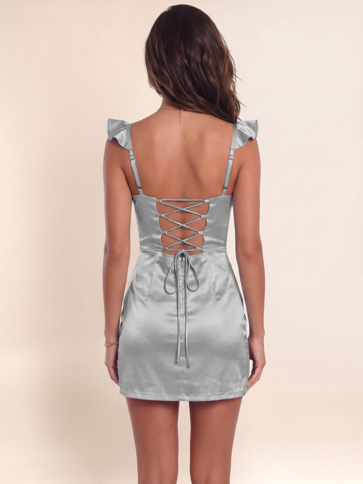 Satin Ruffle Strap Tight Homecoming Mini Dress