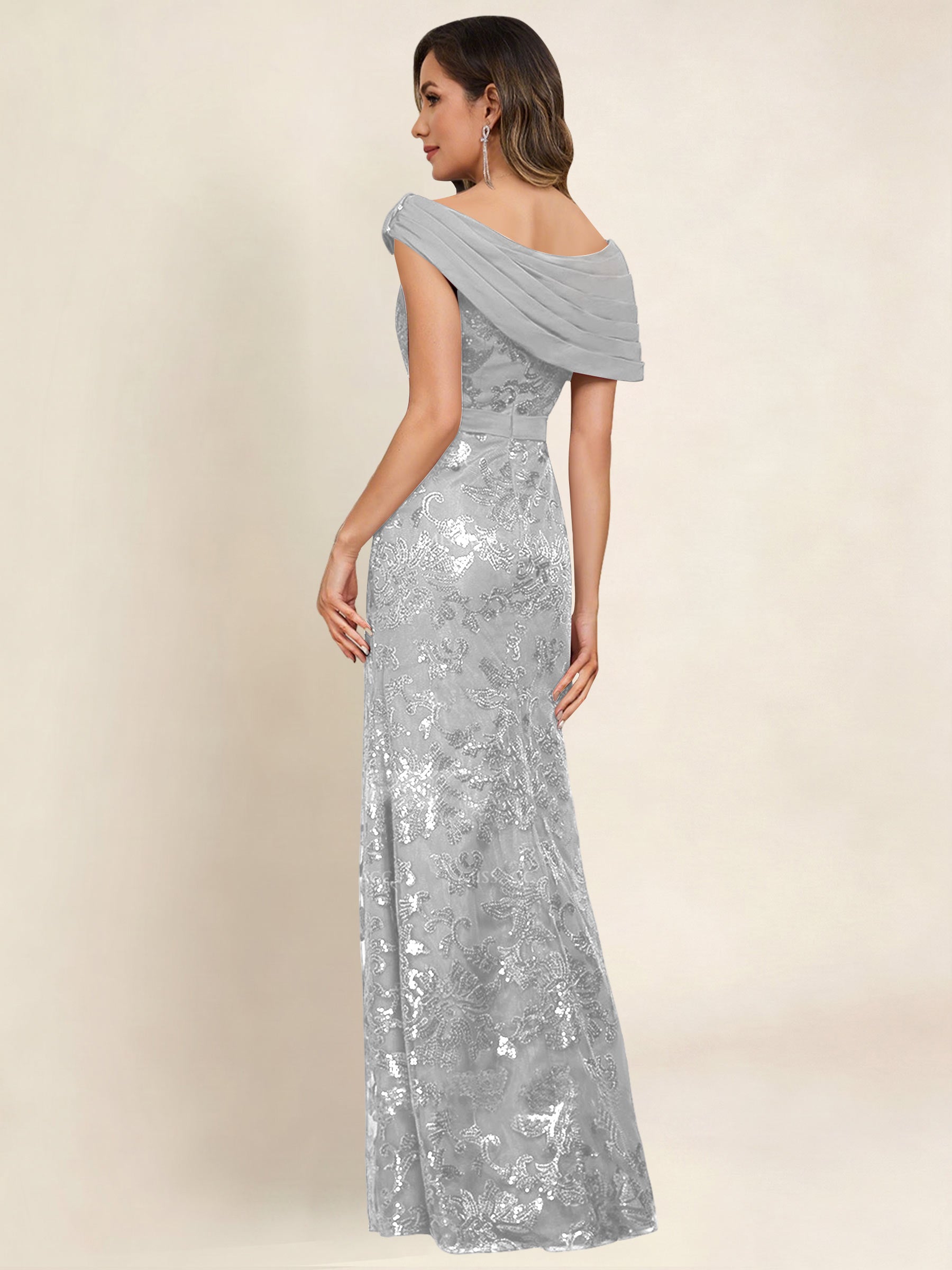 ROVDESY Off the Shoulder Sequin Mermaid Long Mother Of The Bride Dress Formal Gown