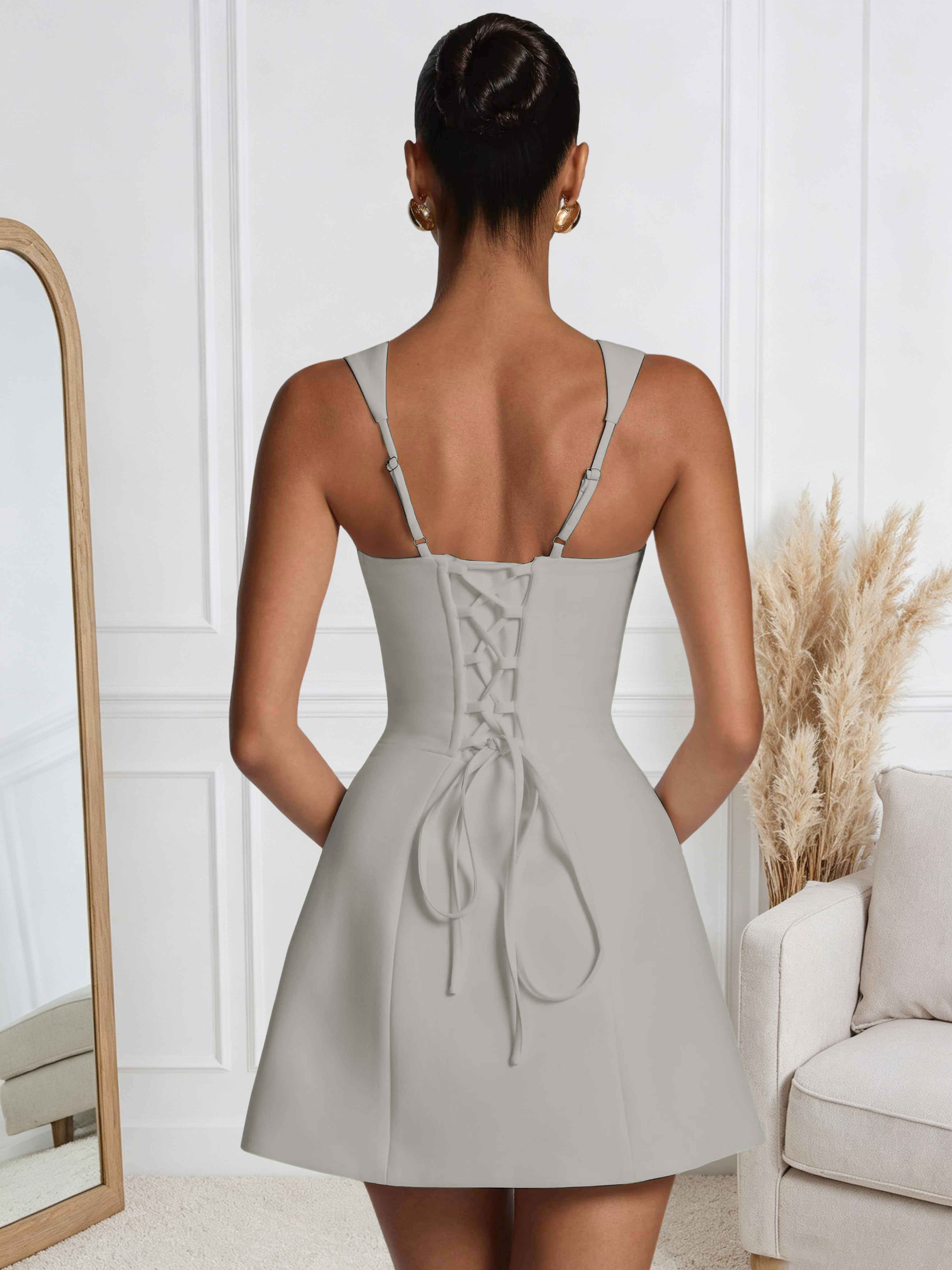 ROVDESY A-Line Square Neck Satin Homecoming Mini Dress