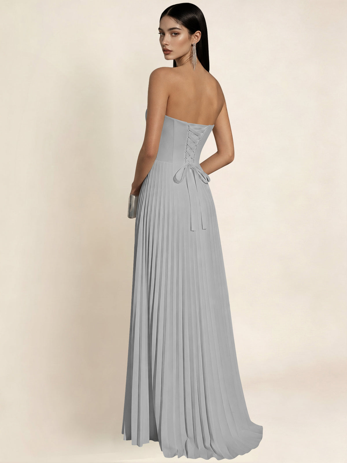 Strapless Satin Pleated A Line Bridesmaid Prom Dress