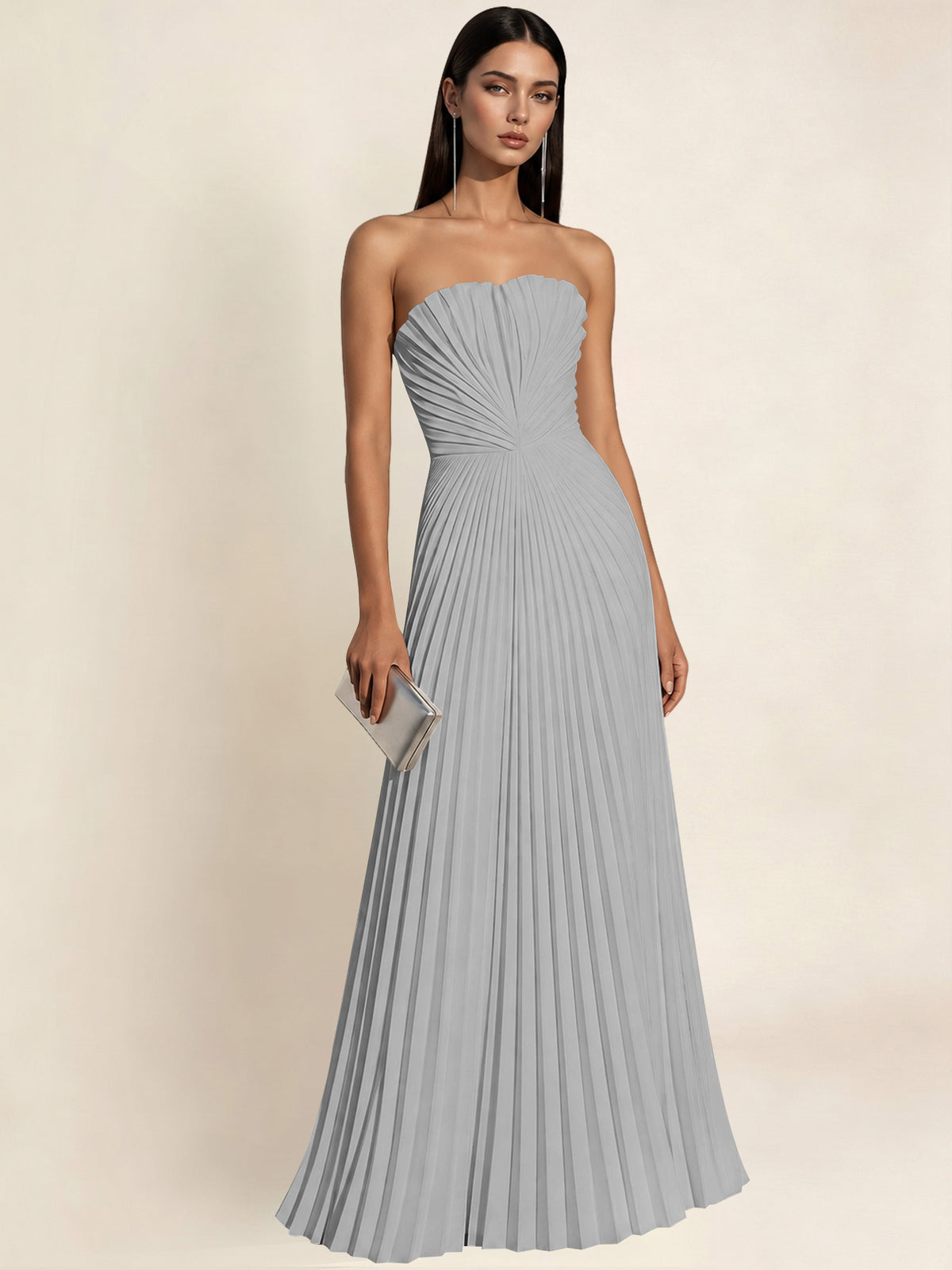 Strapless Satin Pleated A Line Bridesmaid Prom Dress