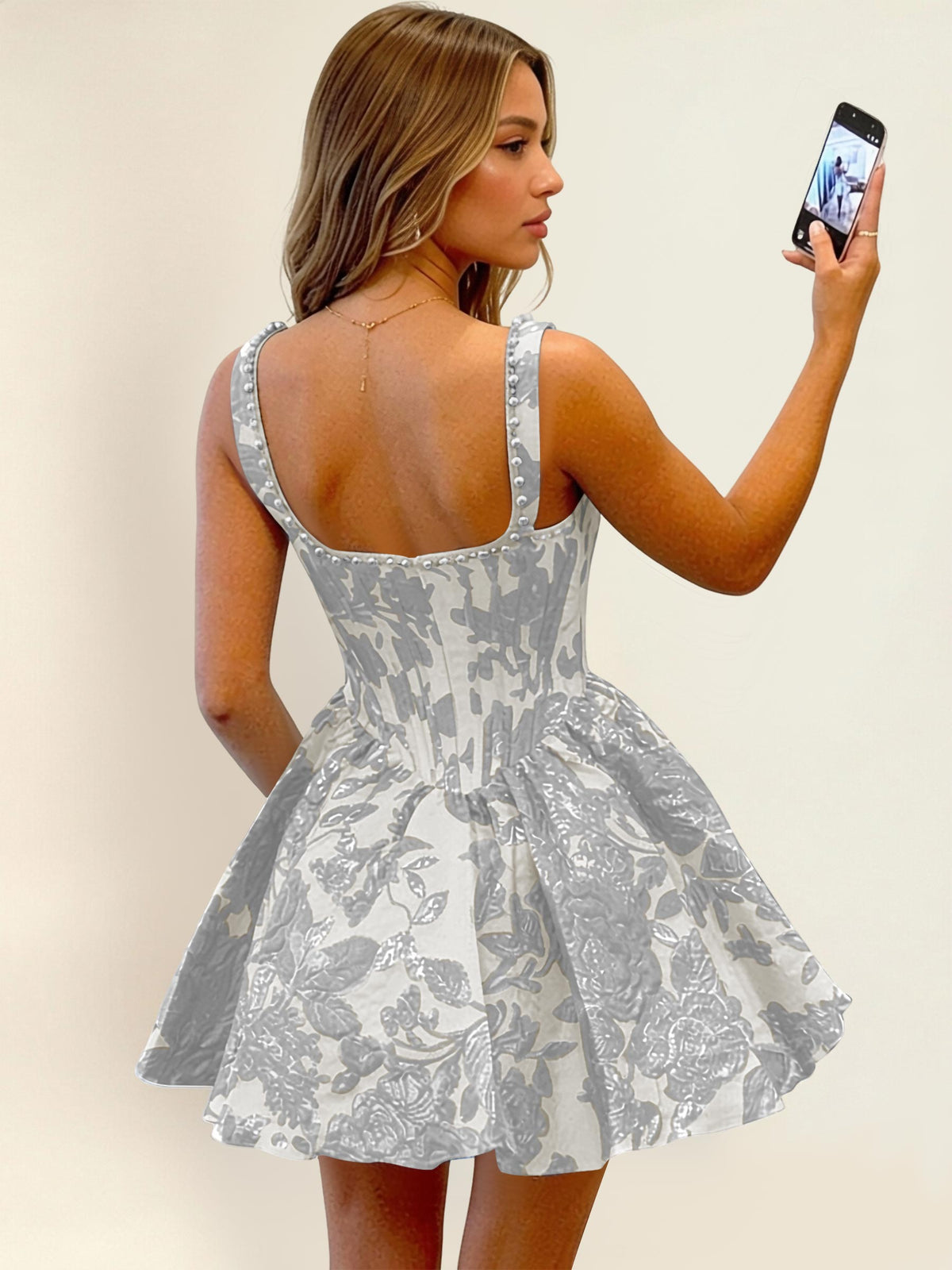 Jacquard Floral Satin A Line Mini Homecoming Dress