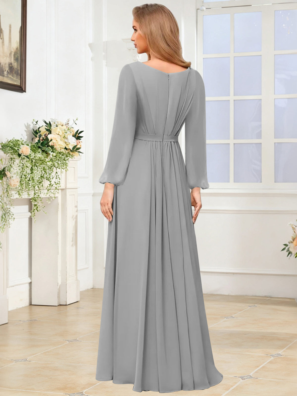 A-Line Chiffon Long Sleeve Bridesmaid Dress