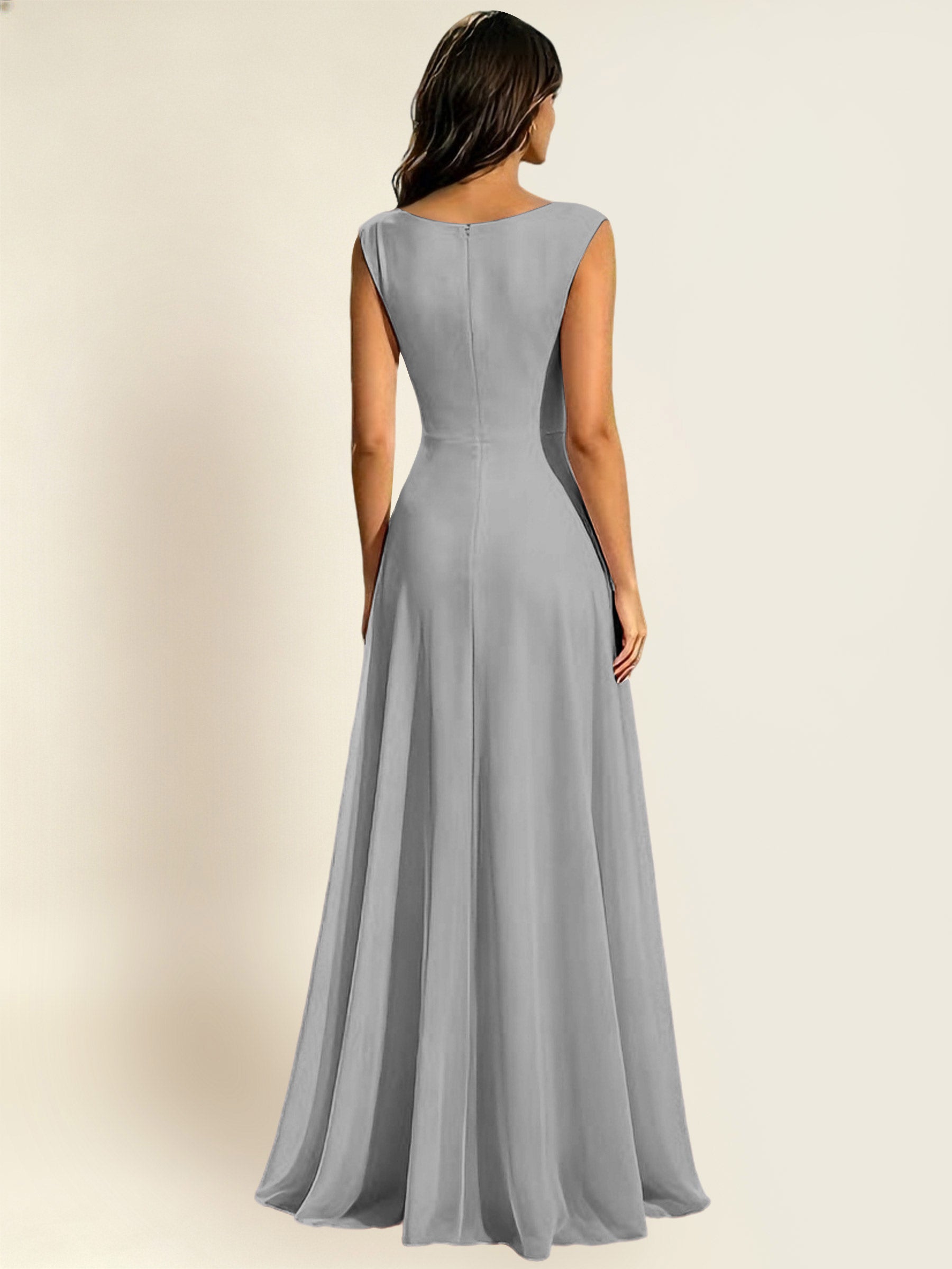 ROVDESY A-Line Chiffon Long Bridesmaid Dress With Sleeveless