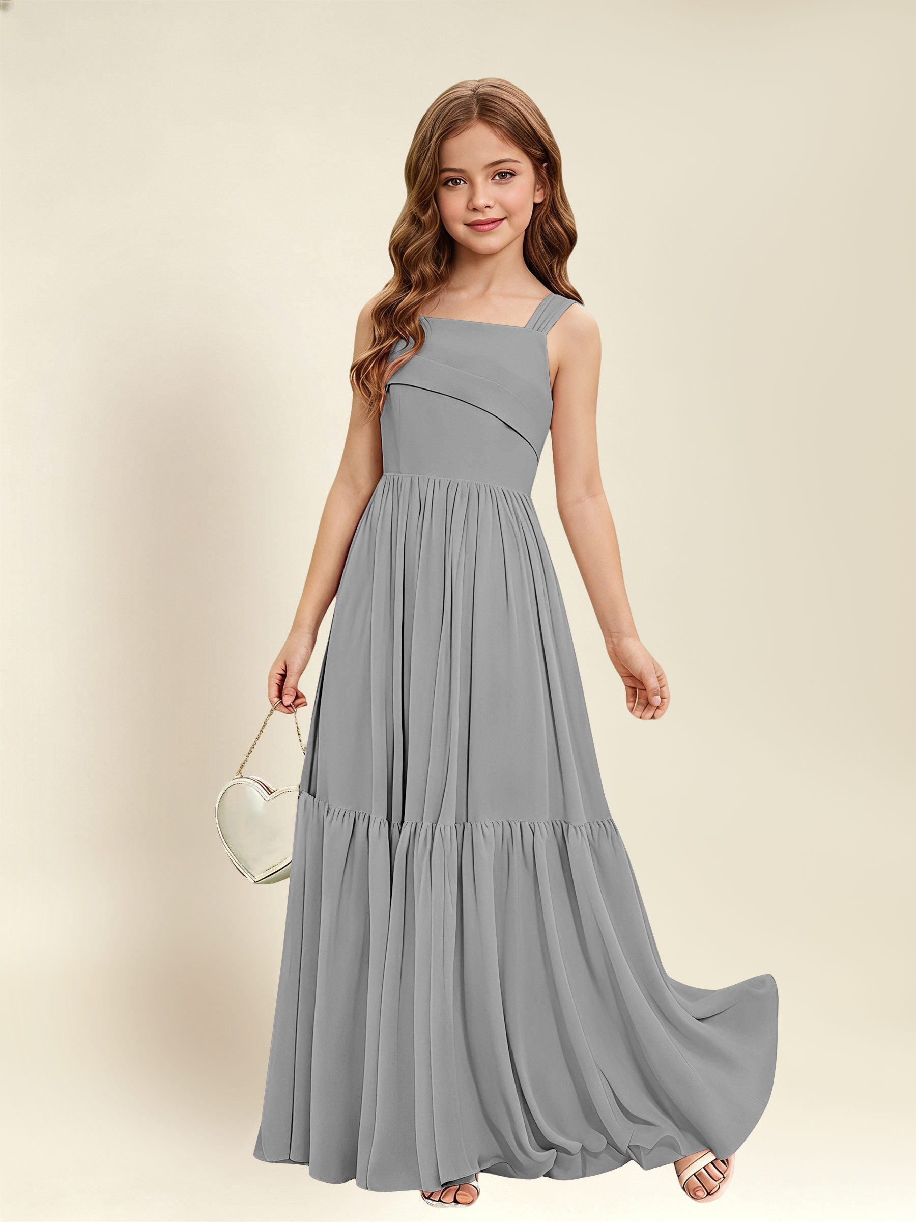 ROVDESY A-Line Square Neck Chiffon  Junior Bridesmaid Dress