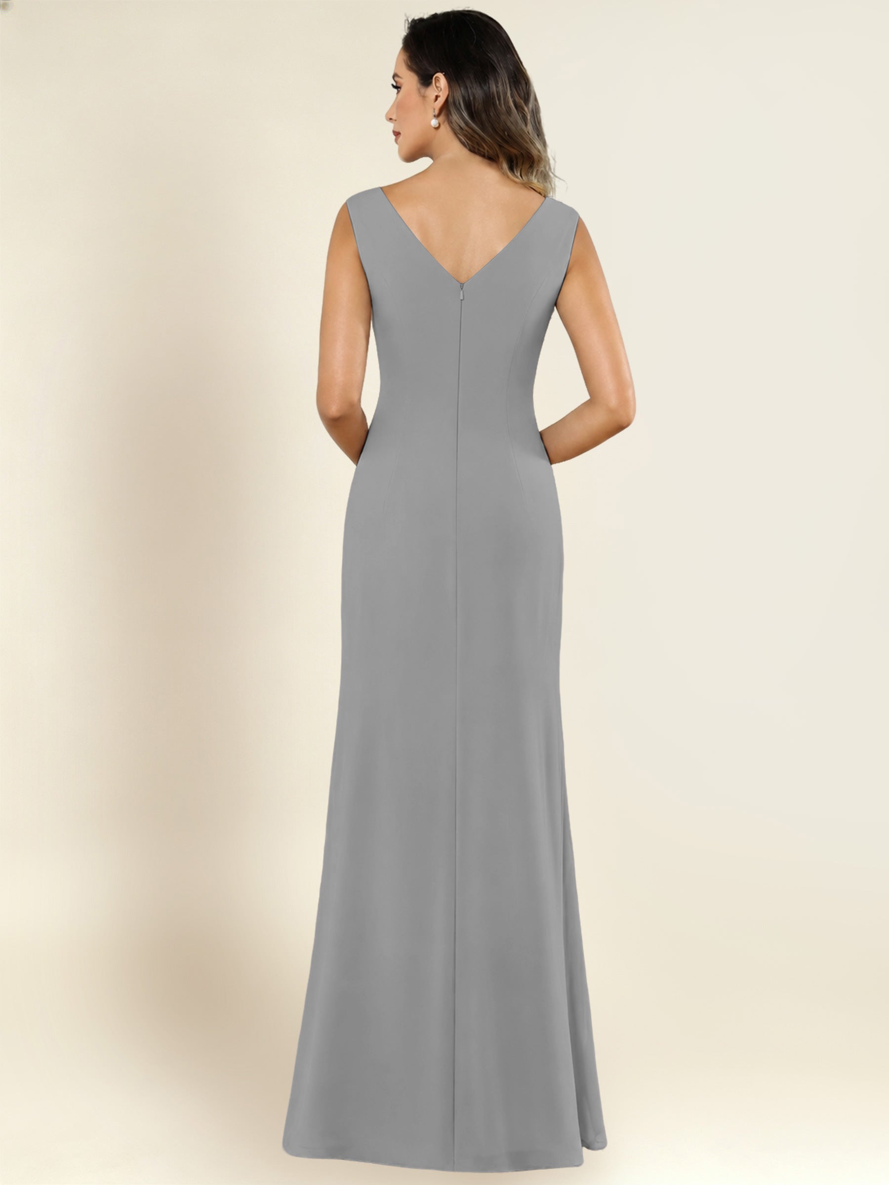 ROVDESY 2 Pieces V-Neck Sequin Chiffon Long Mother Of The Bride Dress With Long Sleeve Jacket