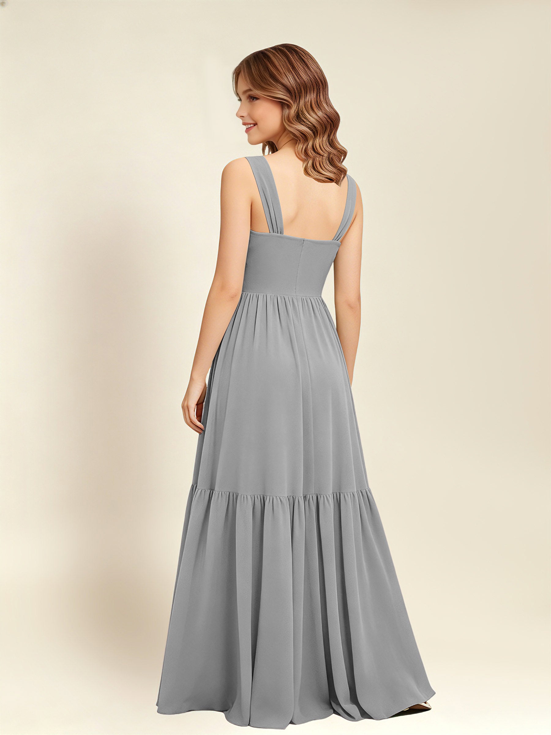 ROVDESY A-Line Square Neck Chiffon  Junior Bridesmaid Dress
