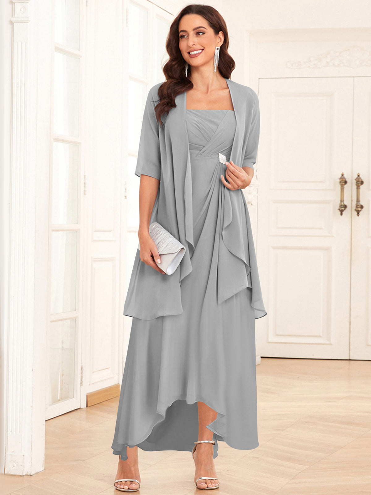 2 Pieces Chiffon A Line Mother of the Bride Dress with Jacket