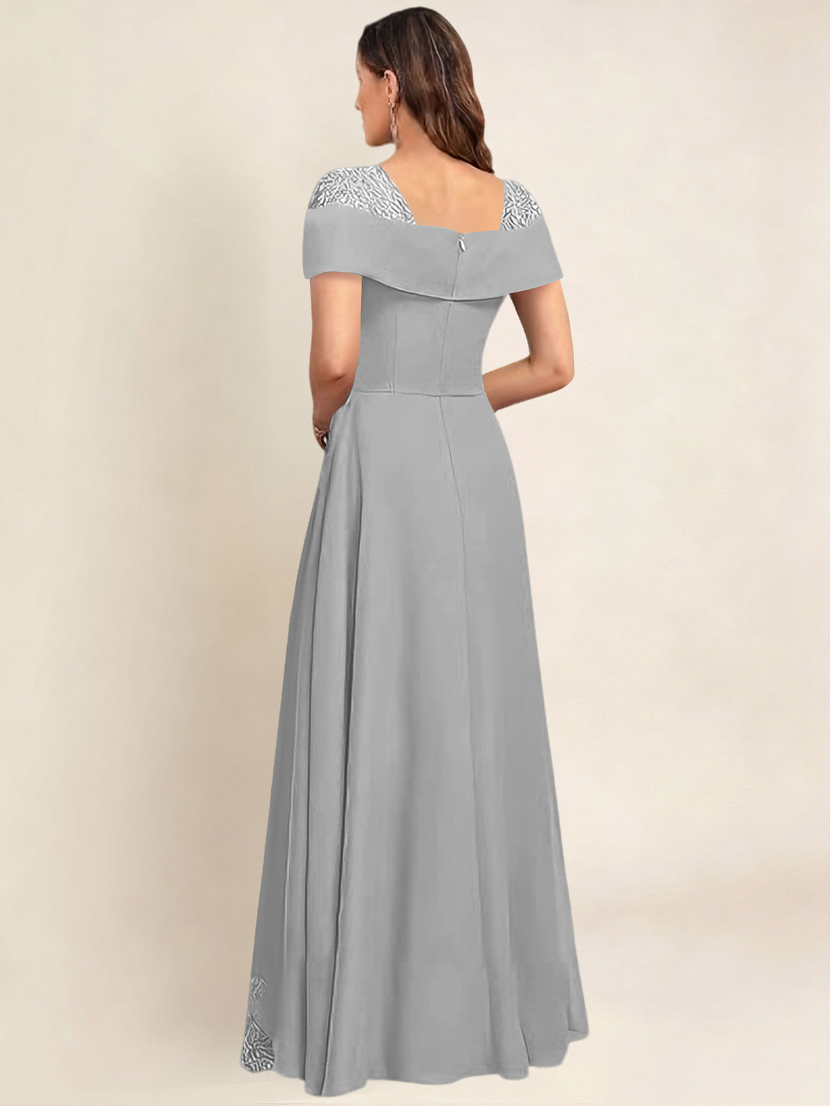ROVDESY A-Line Off The Shoulder Lace Chiffon Long Mother of the Bride Dress Formal Gown