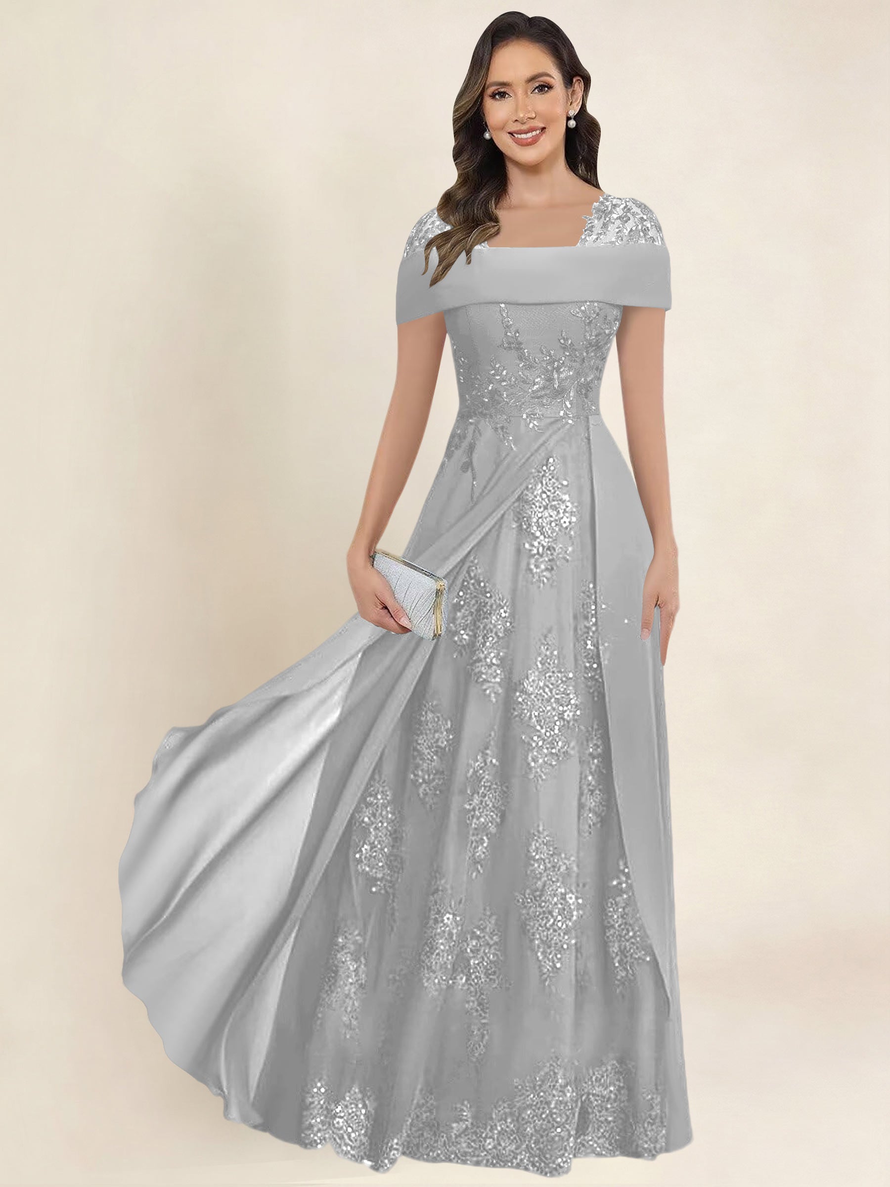 ROVDESY A-Line Off The Shoulder Lace Chiffon Long Mother of the Bride Dress Formal Gown