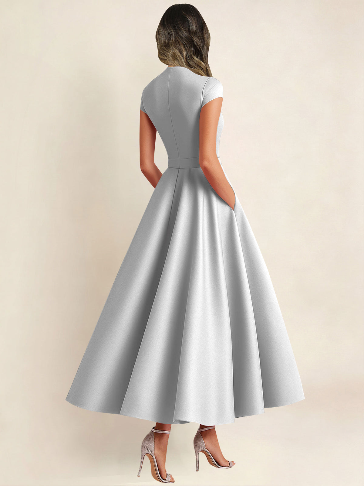 A Line V Neck 3D Flower Satin Mother of the Bride Dress