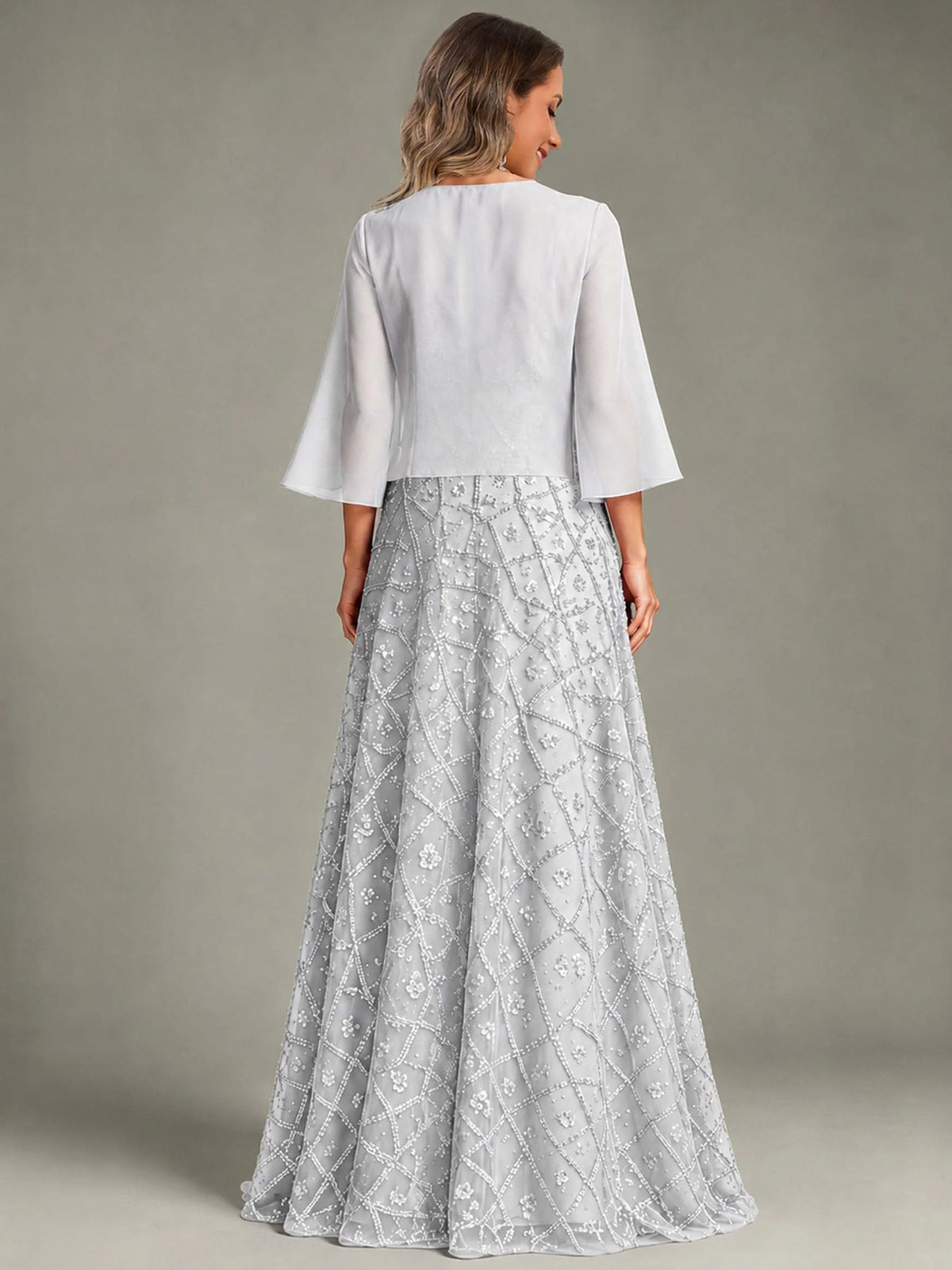 2 Pieces Sequin Long Mother of The Bride Dress with Jacket