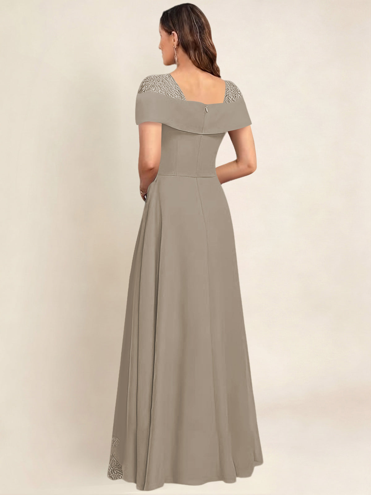 ROVDESY A-Line Off The Shoulder Lace Chiffon Long Mother of the Bride Dress Formal Gown