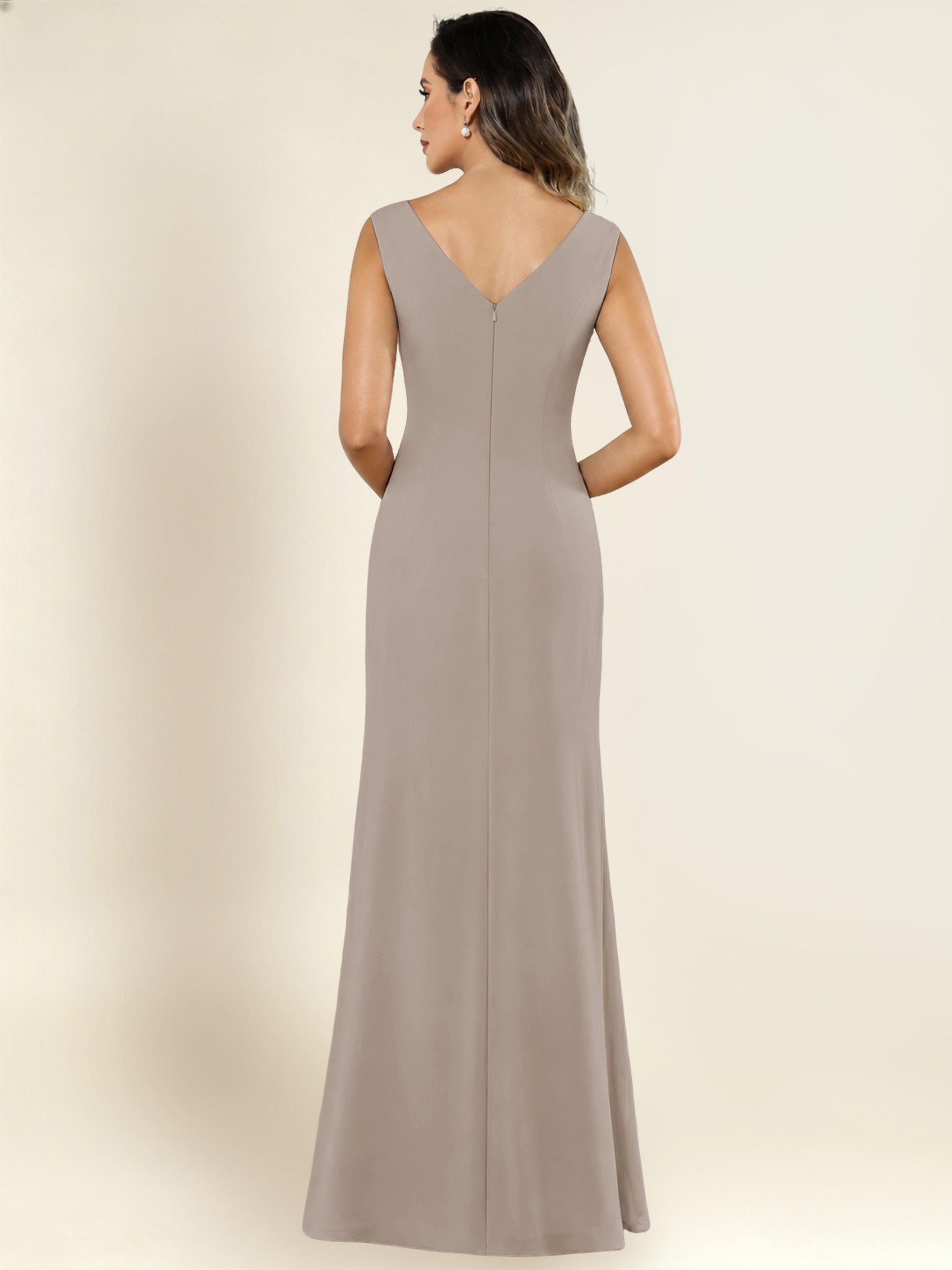 ROVDESY 2 Pieces V-Neck Sequin Chiffon Long Mother Of The Bride Dress With Long Sleeve Jacket