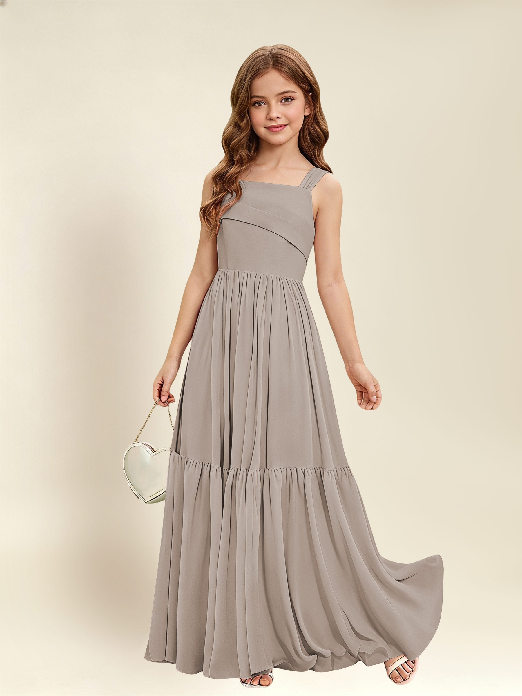 ROVDESY A-Line Square Neck Chiffon  Junior Bridesmaid Dress
