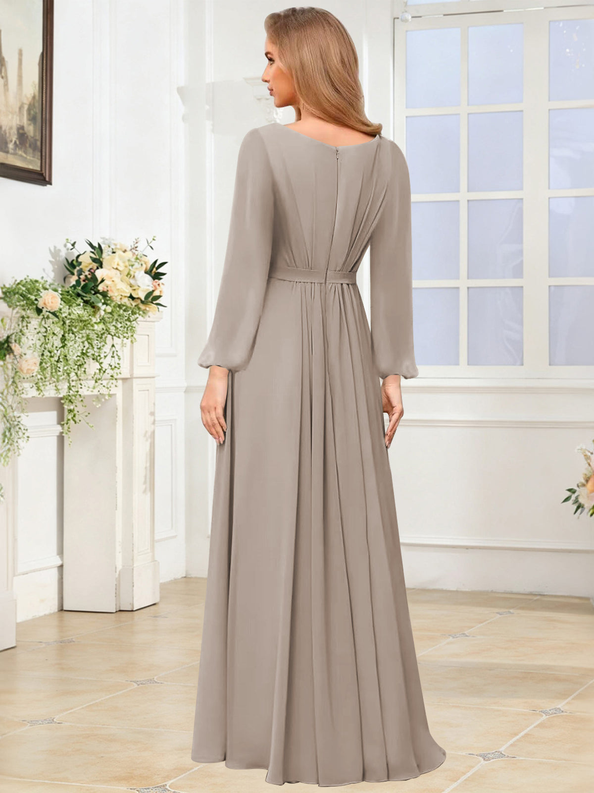 A-Line Chiffon Long Sleeve Bridesmaid Dress