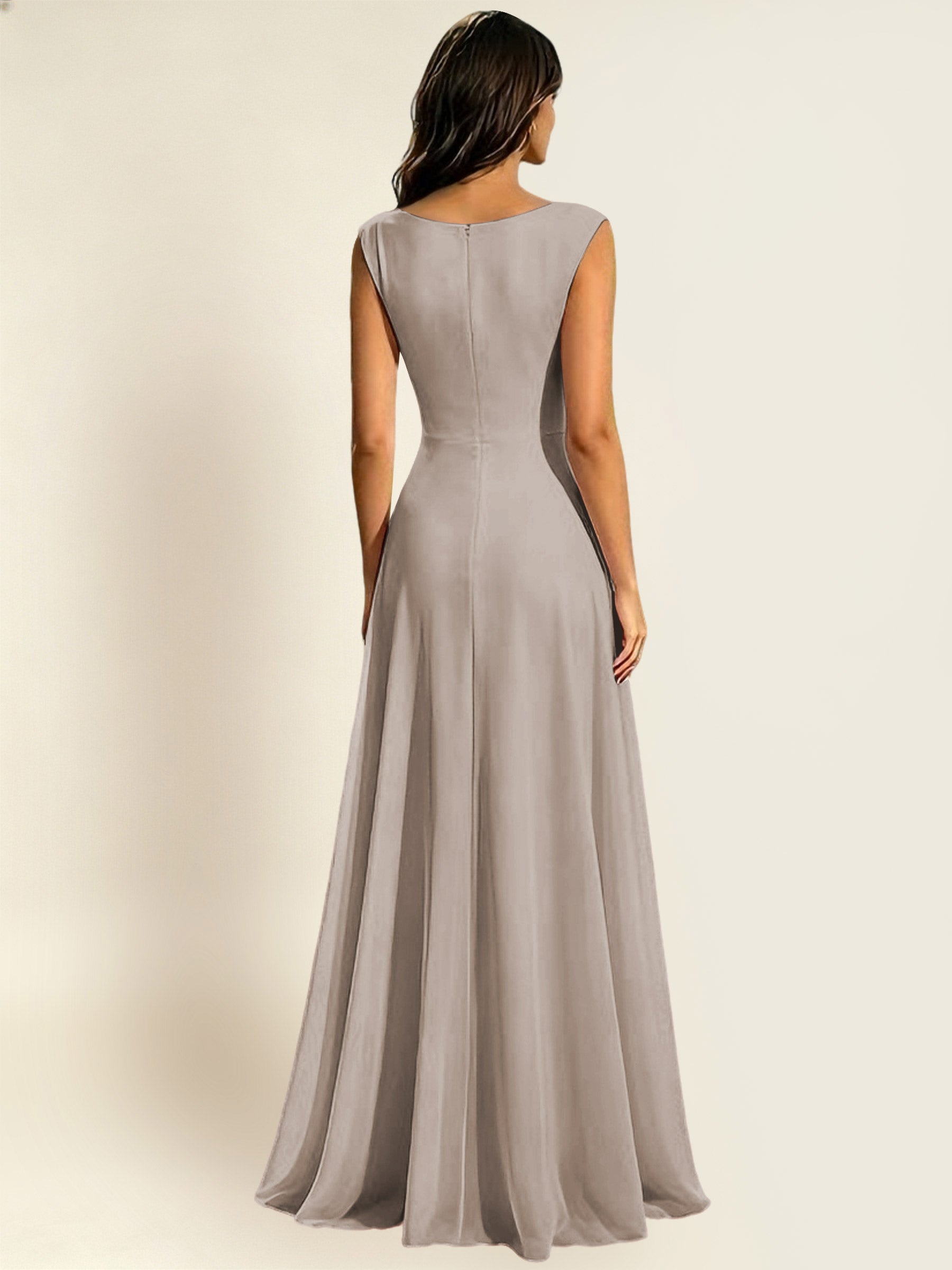 ROVDESY A-Line Chiffon Long Bridesmaid Dress With Sleeveless