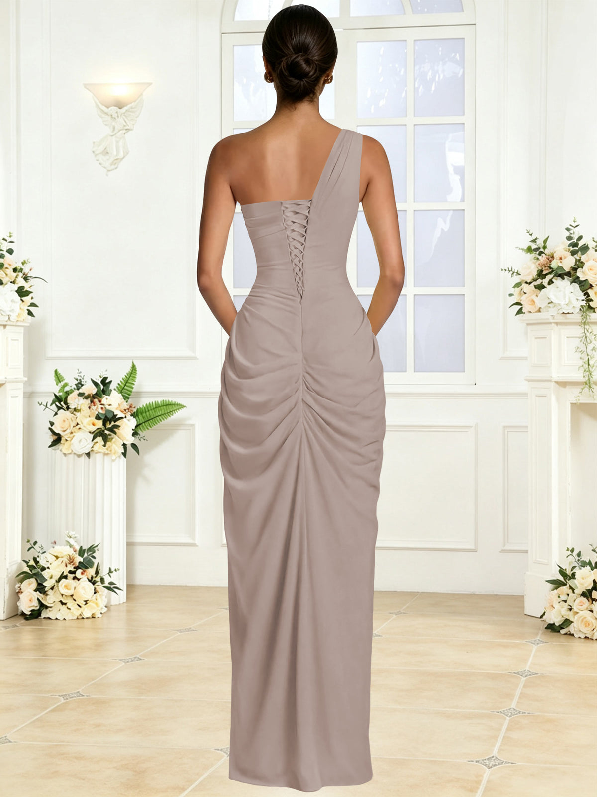 One Shoulder Chiffon Mermaid Long Bridesmaid Dress with Slit