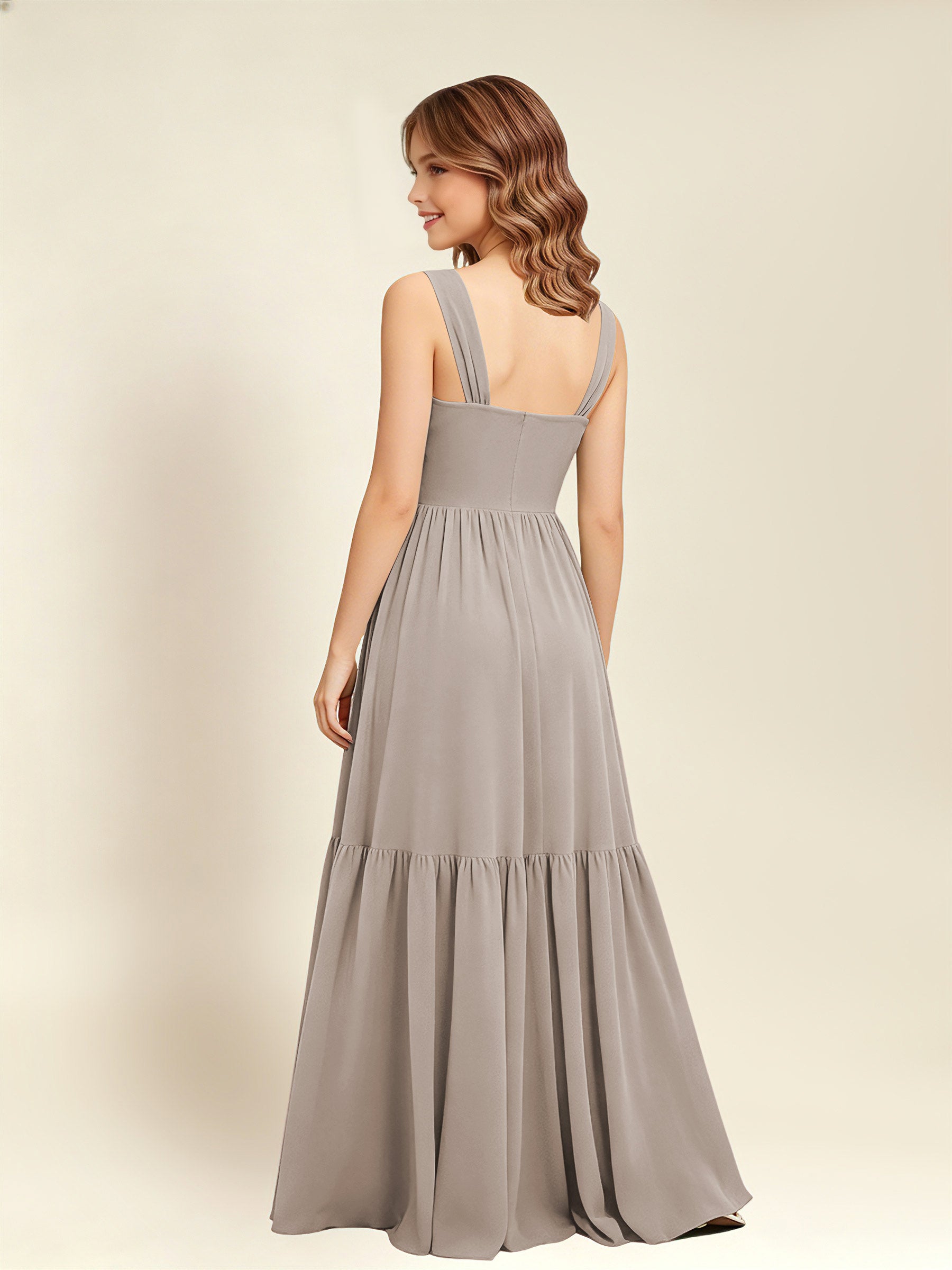 ROVDESY A-Line Square Neck Chiffon  Junior Bridesmaid Dress