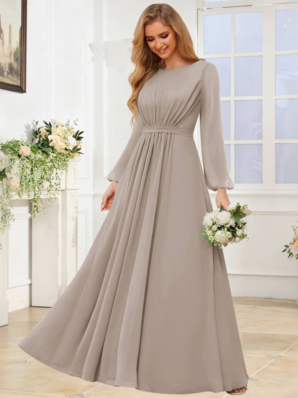 A-Line Chiffon Long Sleeve Bridesmaid Dress
