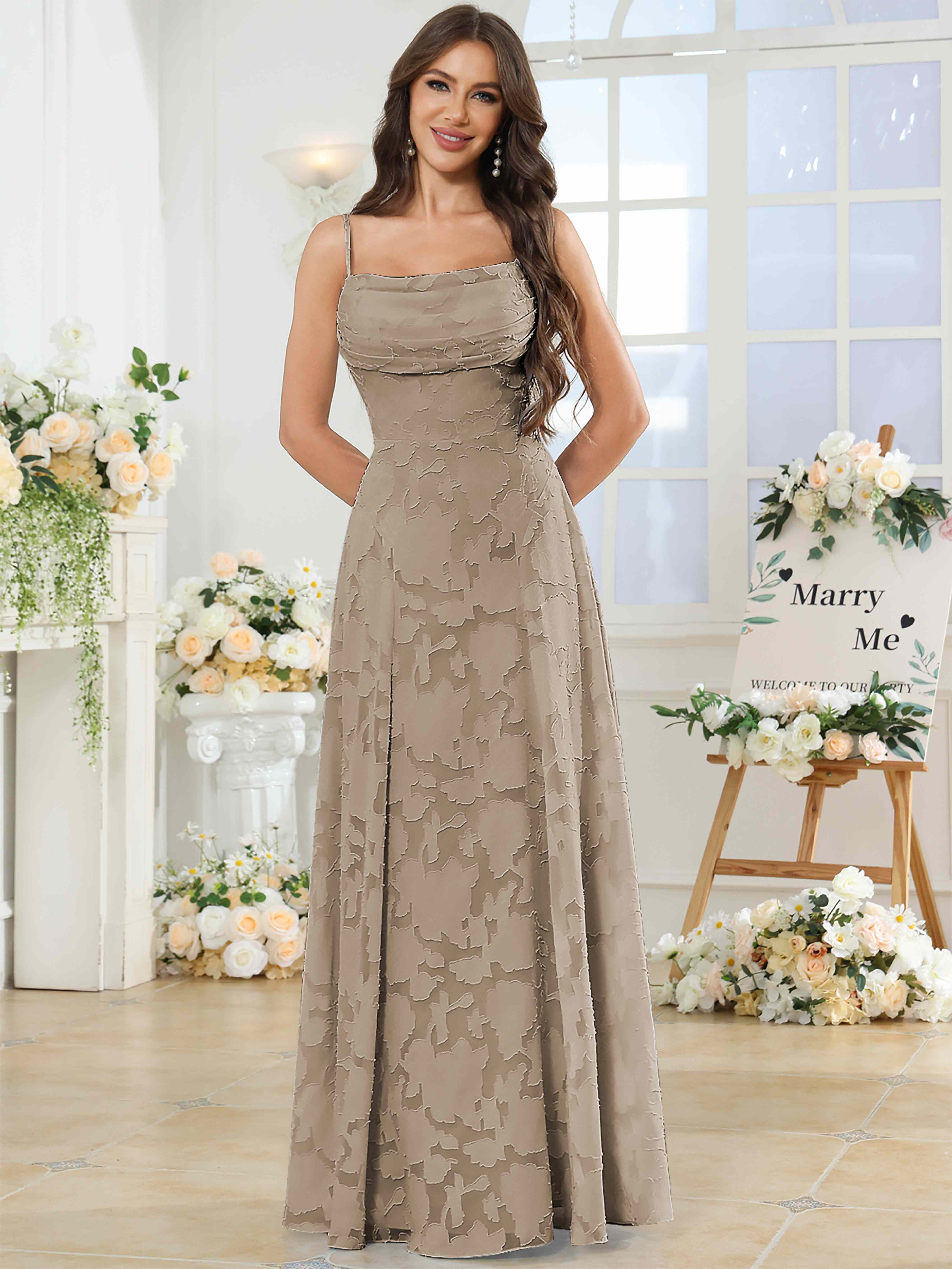 ROVDESY Cowl Chiffon Jacquard Bridesmaid/Prom Dress