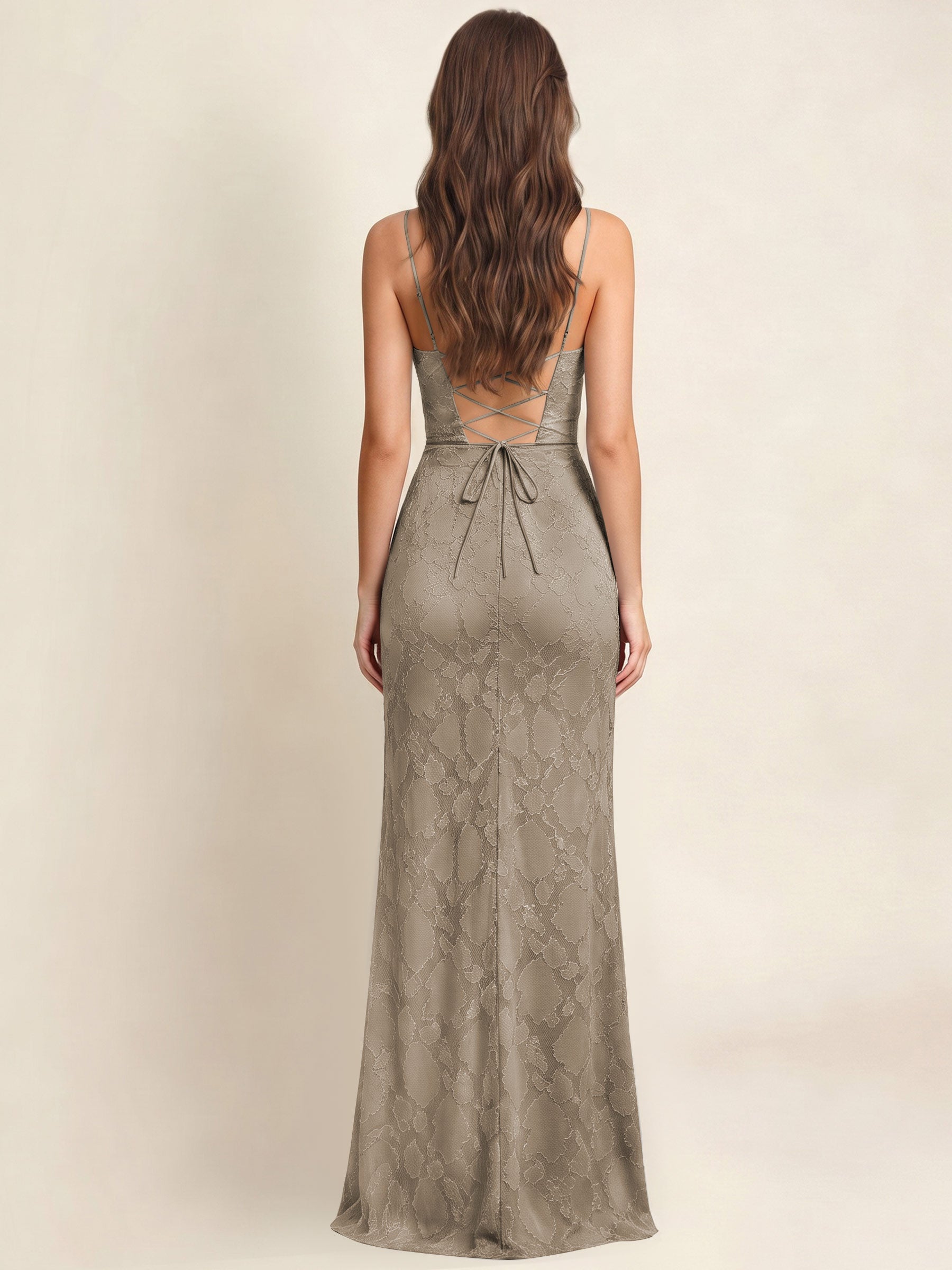 ROVDESY  Cowl Neck Ruffle Mermaid Chiffon Jacquard Bridesmaid/Prom Dress With Slit