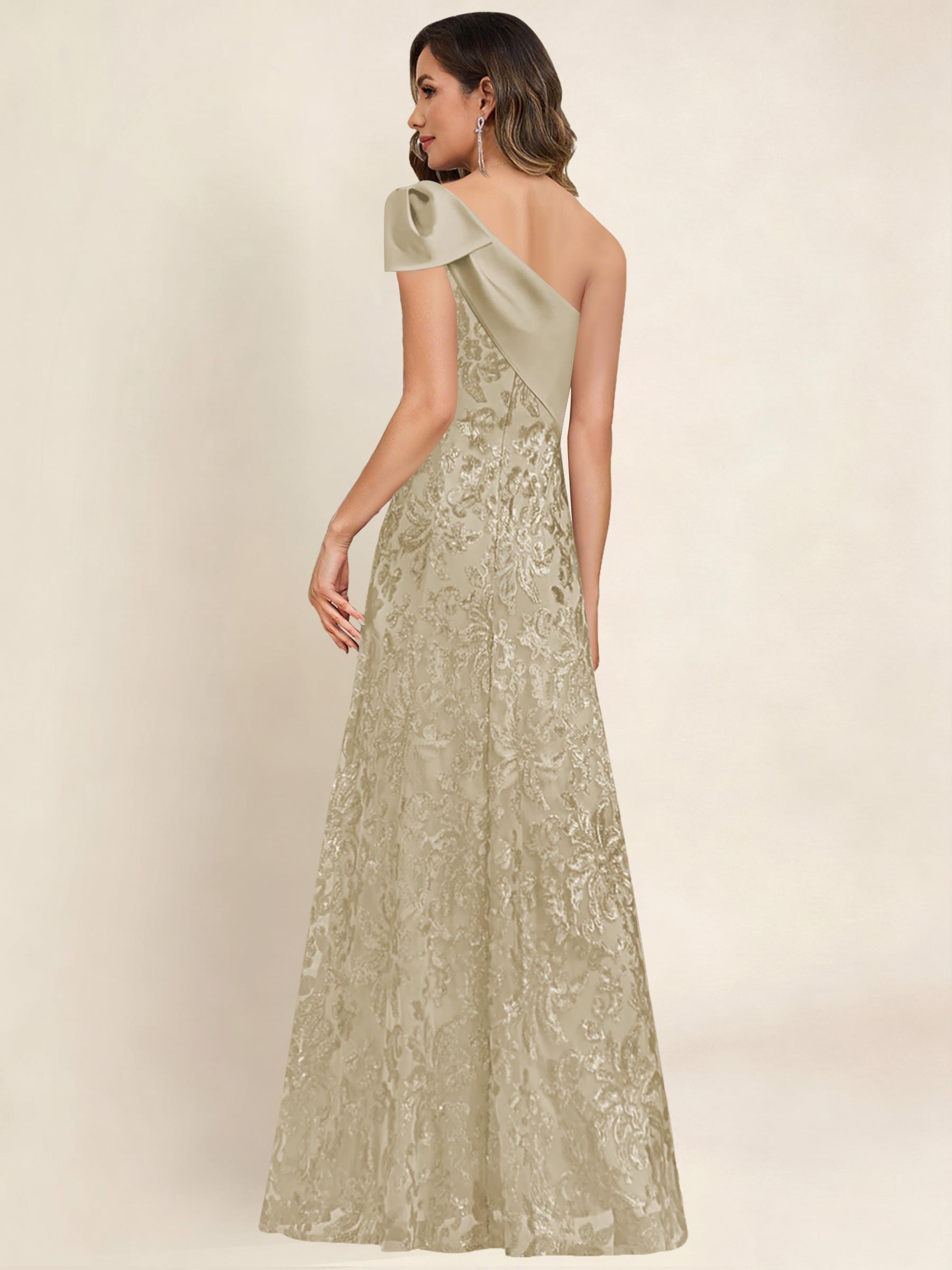 ROVDESY One Shoulder Sequin Mermaid Long Mother Of The Bride Dress Formal Gown With Bow