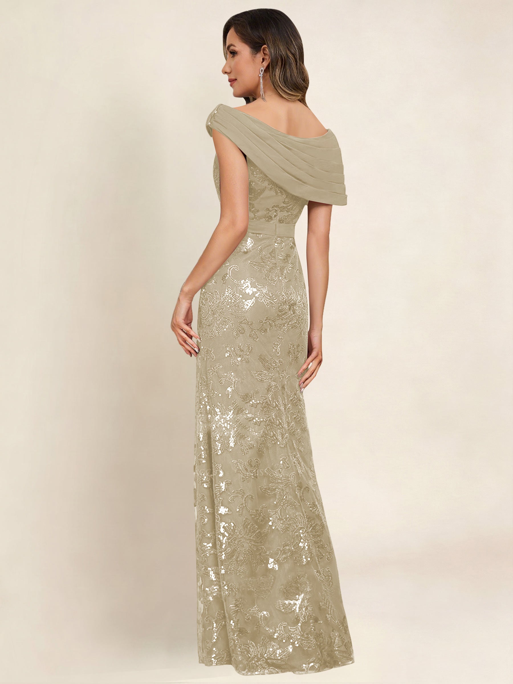 ROVDESY Off the Shoulder Sequin Mermaid Long Mother Of The Bride Dress Formal Gown