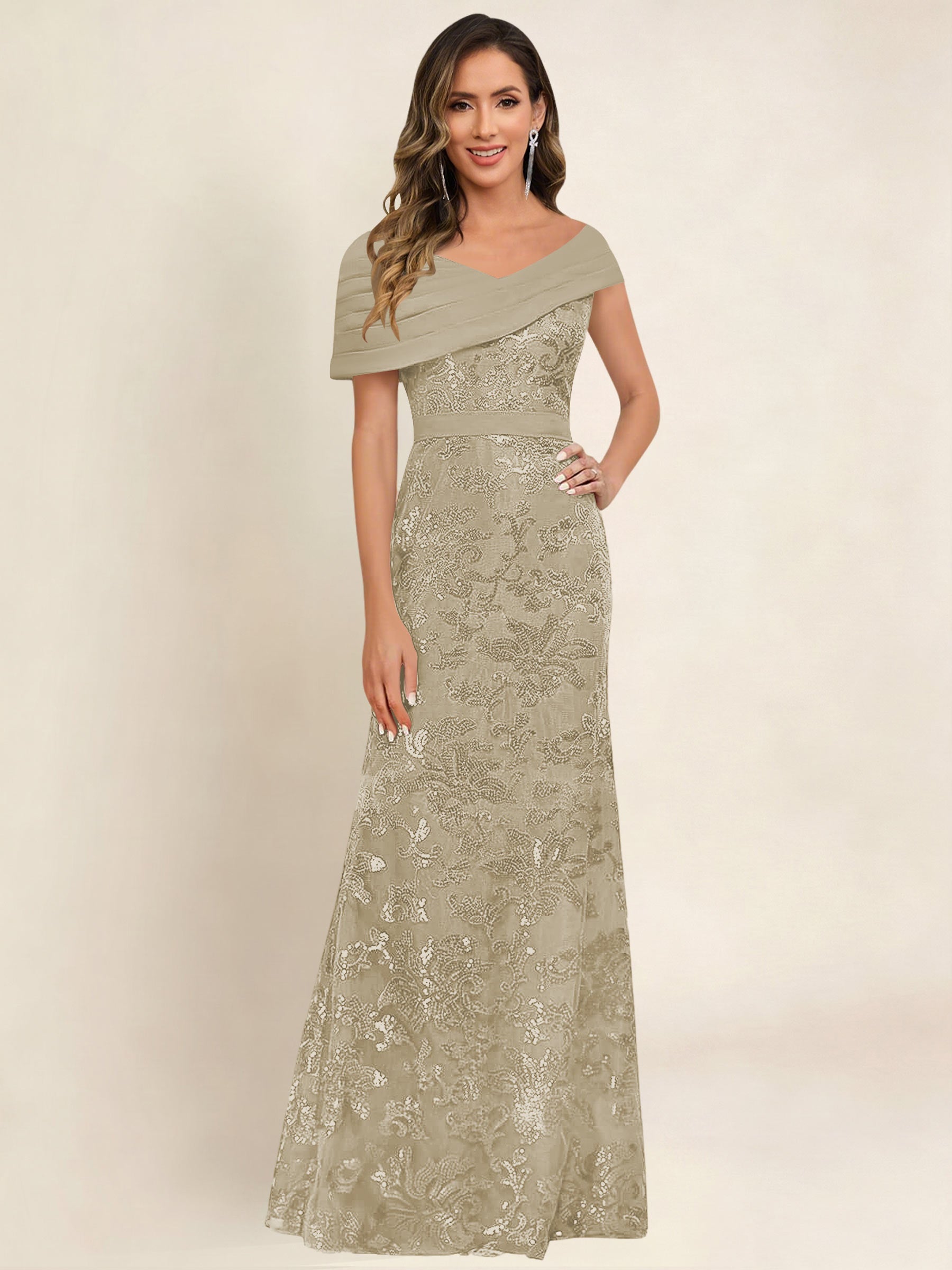 ROVDESY Off the Shoulder Sequin Mermaid Long Mother Of The Bride Dress Formal Gown