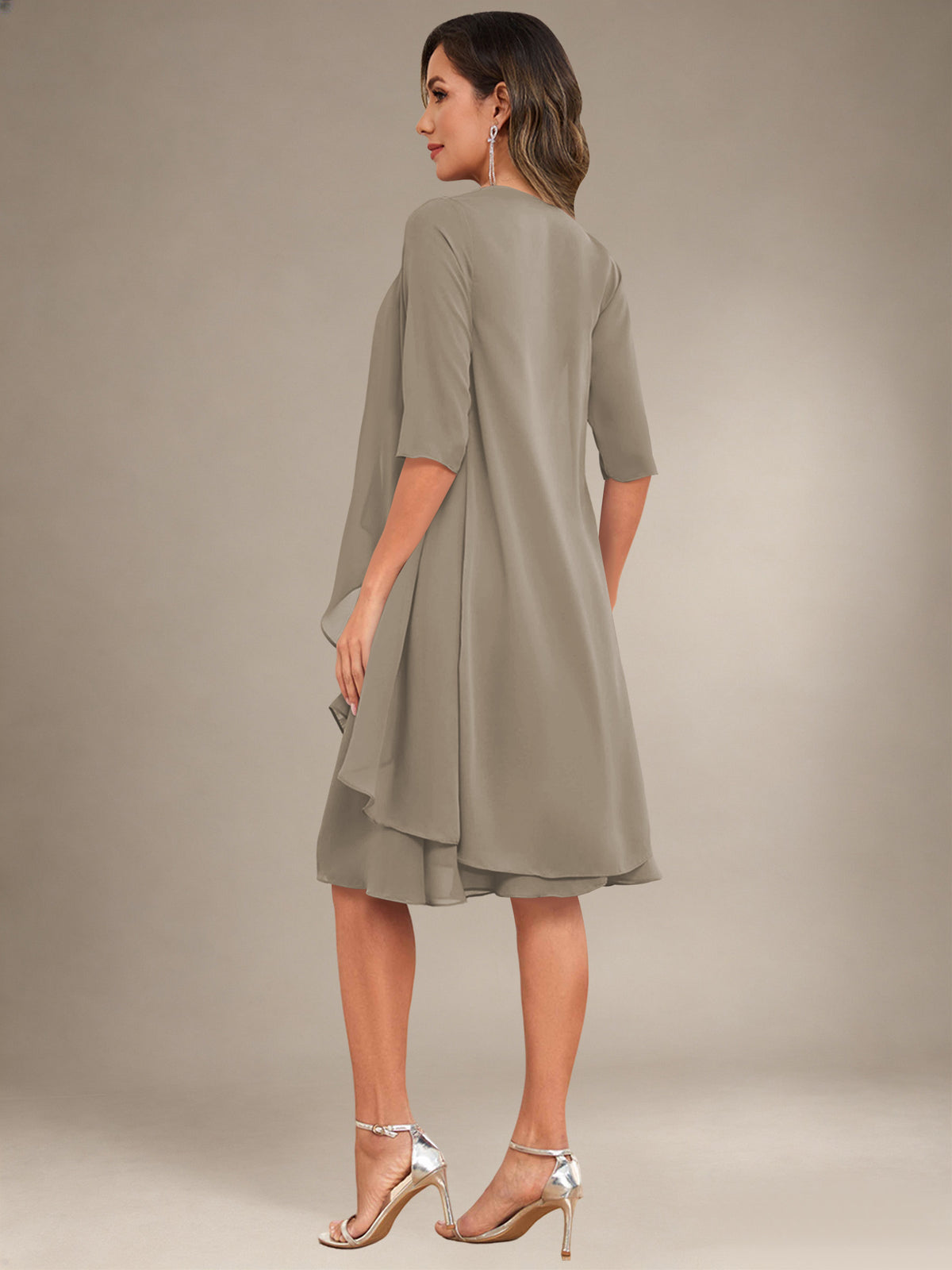 2 Pieces Half Sleeve Chiffon Knee Length Mother Of The Bride Dresses with Jacket