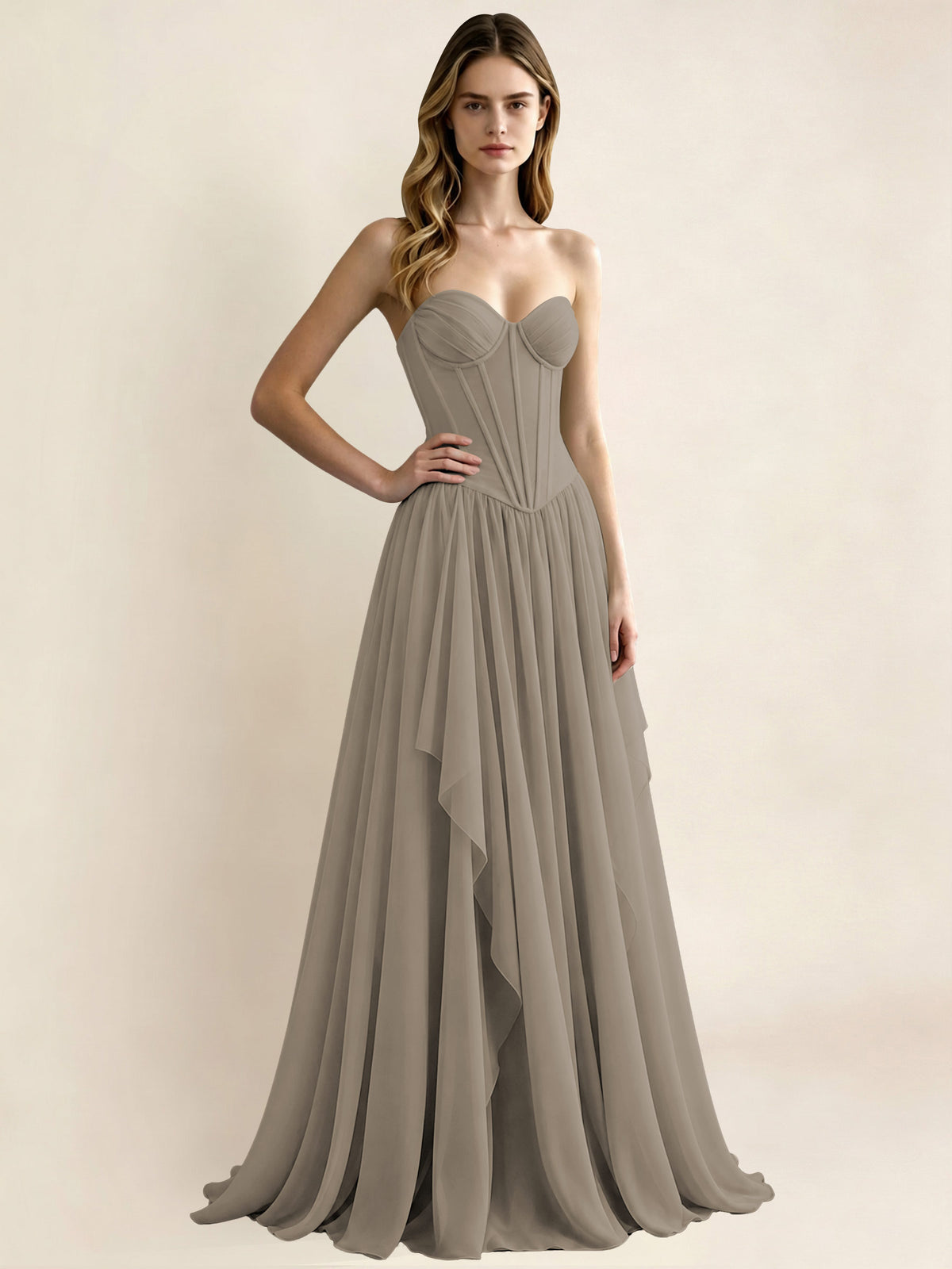 Sweetheart Chiffon Pleated A Line Bridesmaid Formal Dress