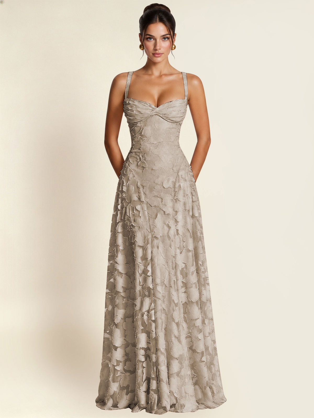 Floral Jacquard A Line Maxi Bridesmaid Dress