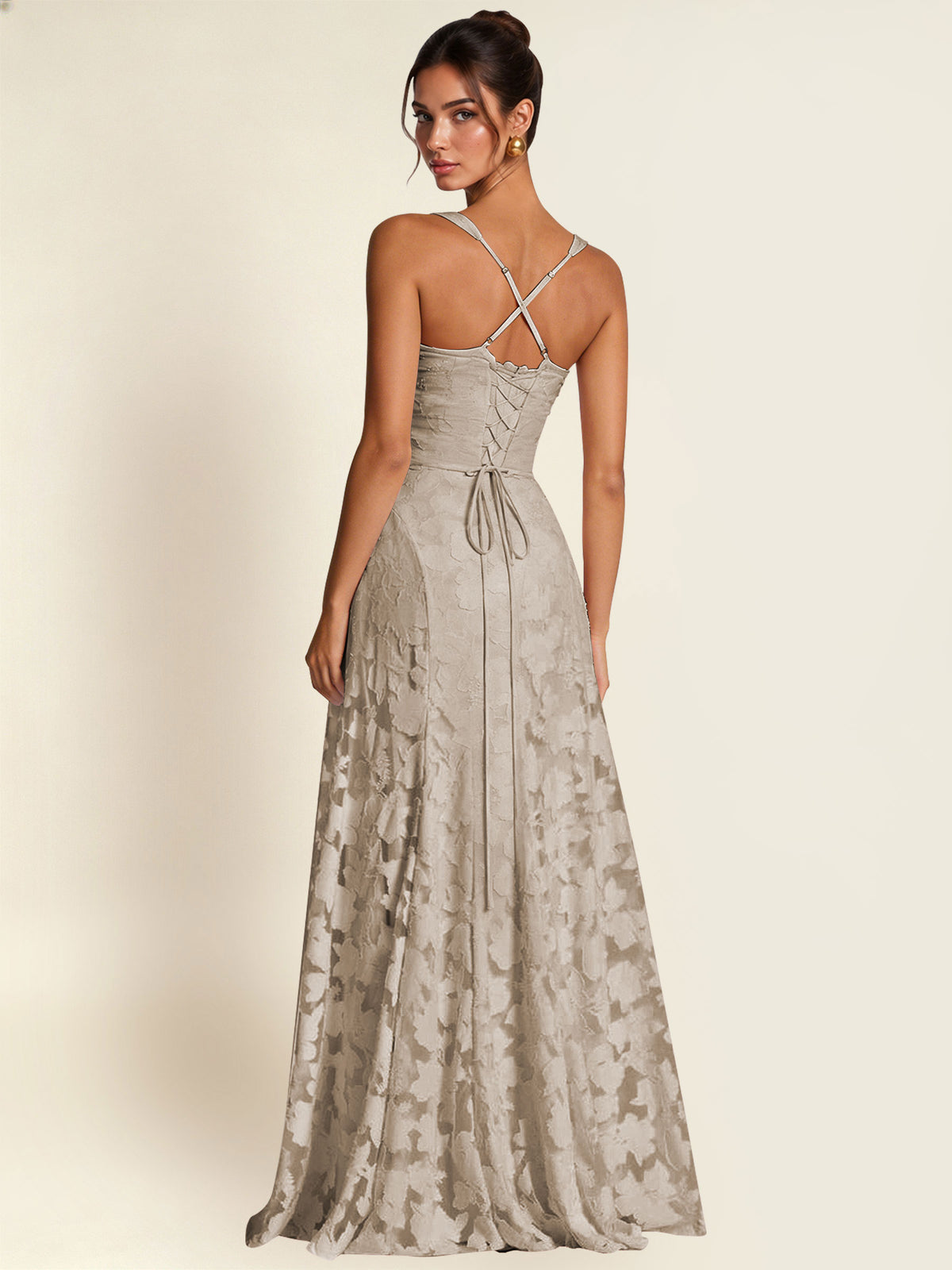 Floral Jacquard A Line Maxi Bridesmaid Dress