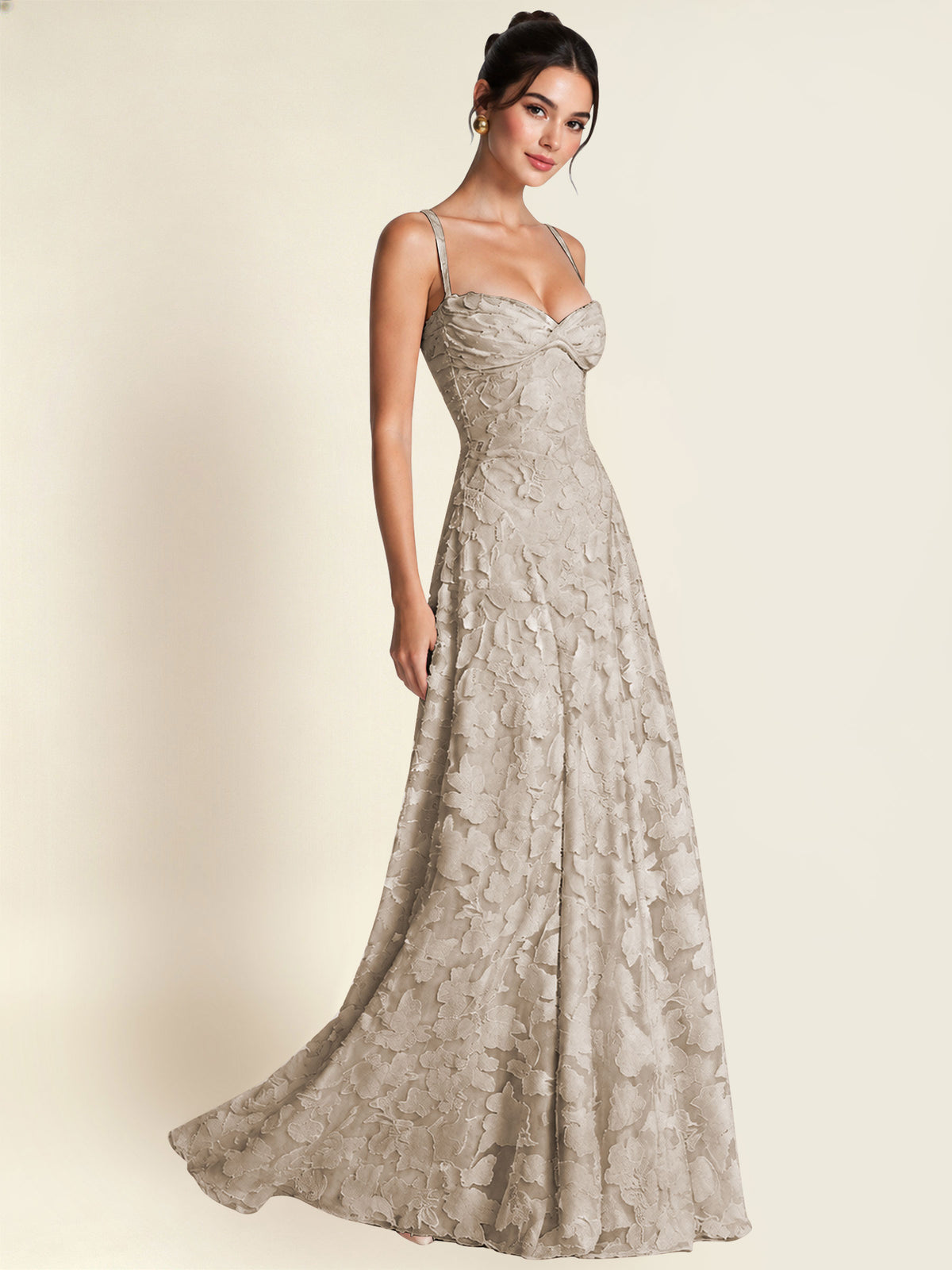 Floral Jacquard A Line Maxi Bridesmaid Dress