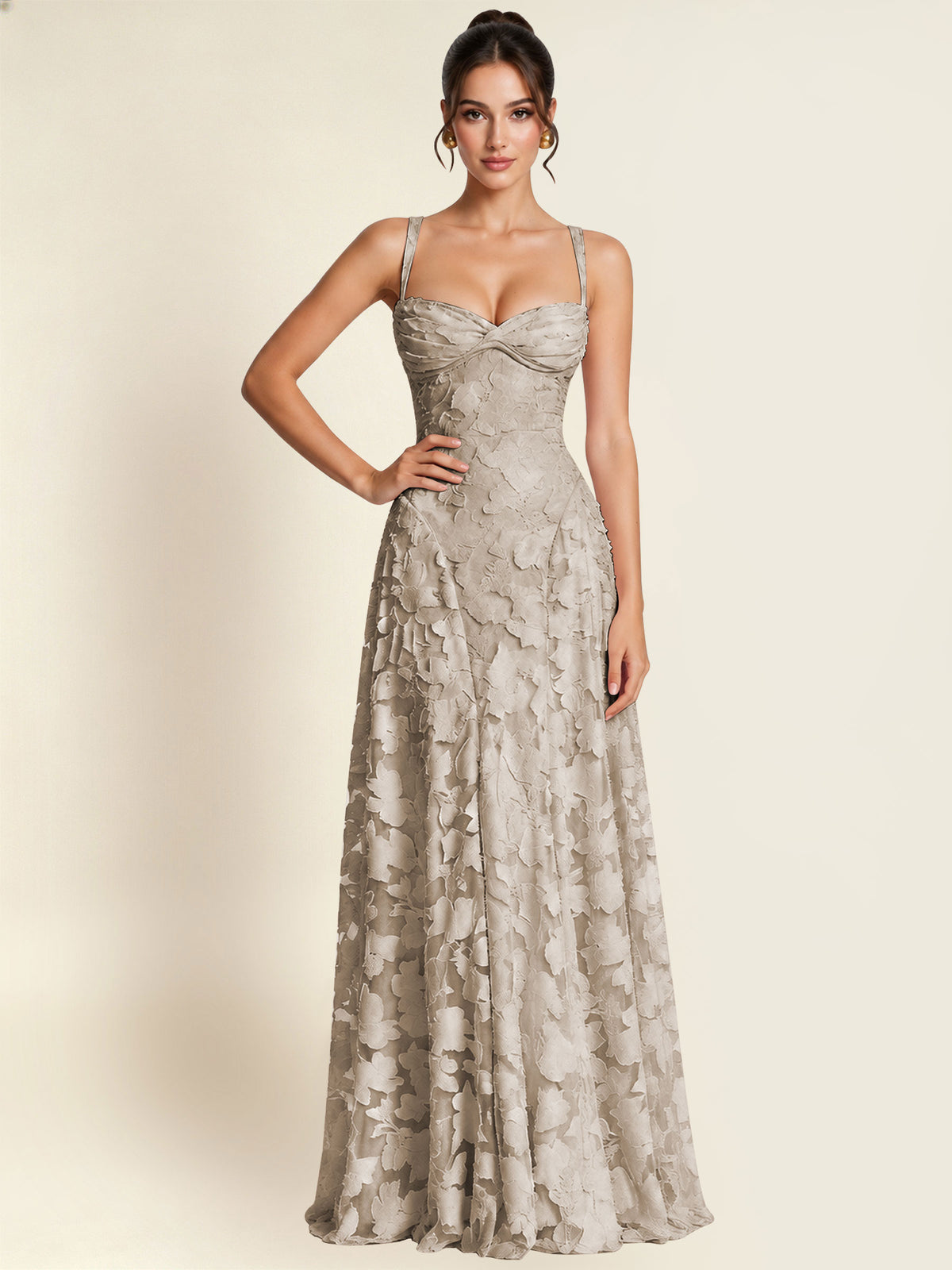 Floral Jacquard A Line Maxi Bridesmaid Dress