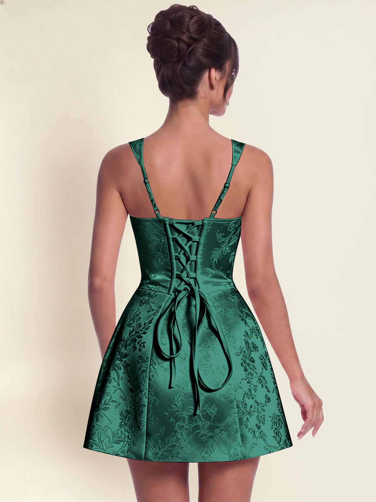 ROVDESY A-Line Square Neck Jacquard Satin Homecoming Mini Dress