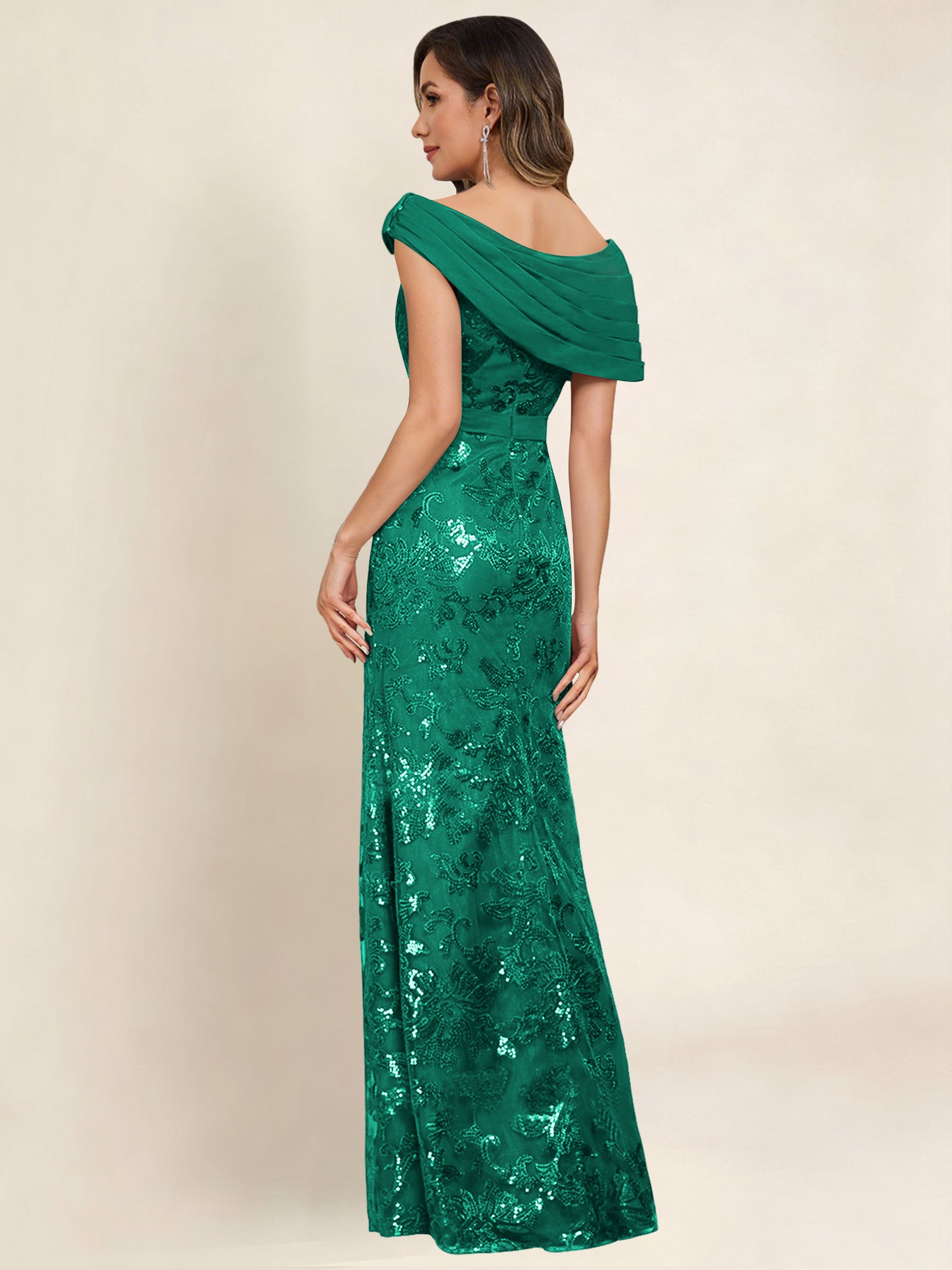 ROVDESY Off the Shoulder Sequin Mermaid Long Mother Of The Bride Dress Formal Gown