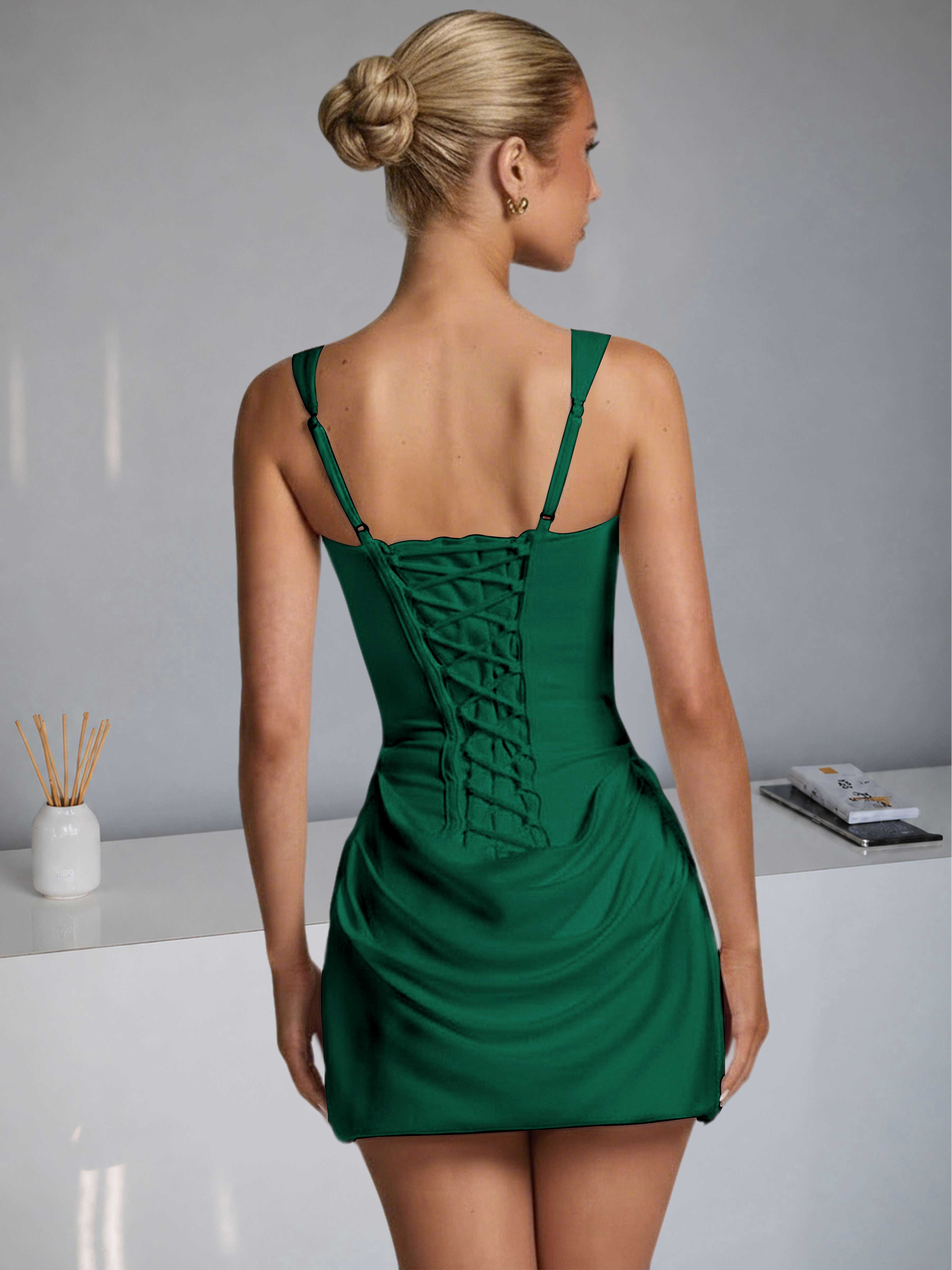 ROVDESY Square Neck Ruched Satin Homecoming Mini Dress