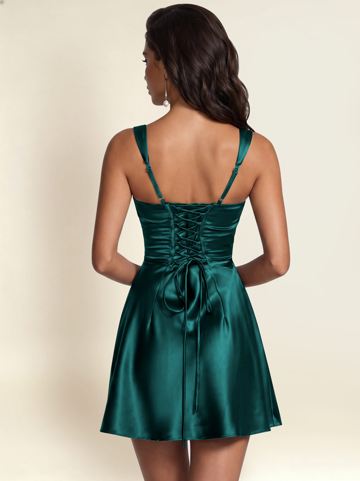 ROVDESY Square Neck Pleated Satin Homecoming Mini Dress