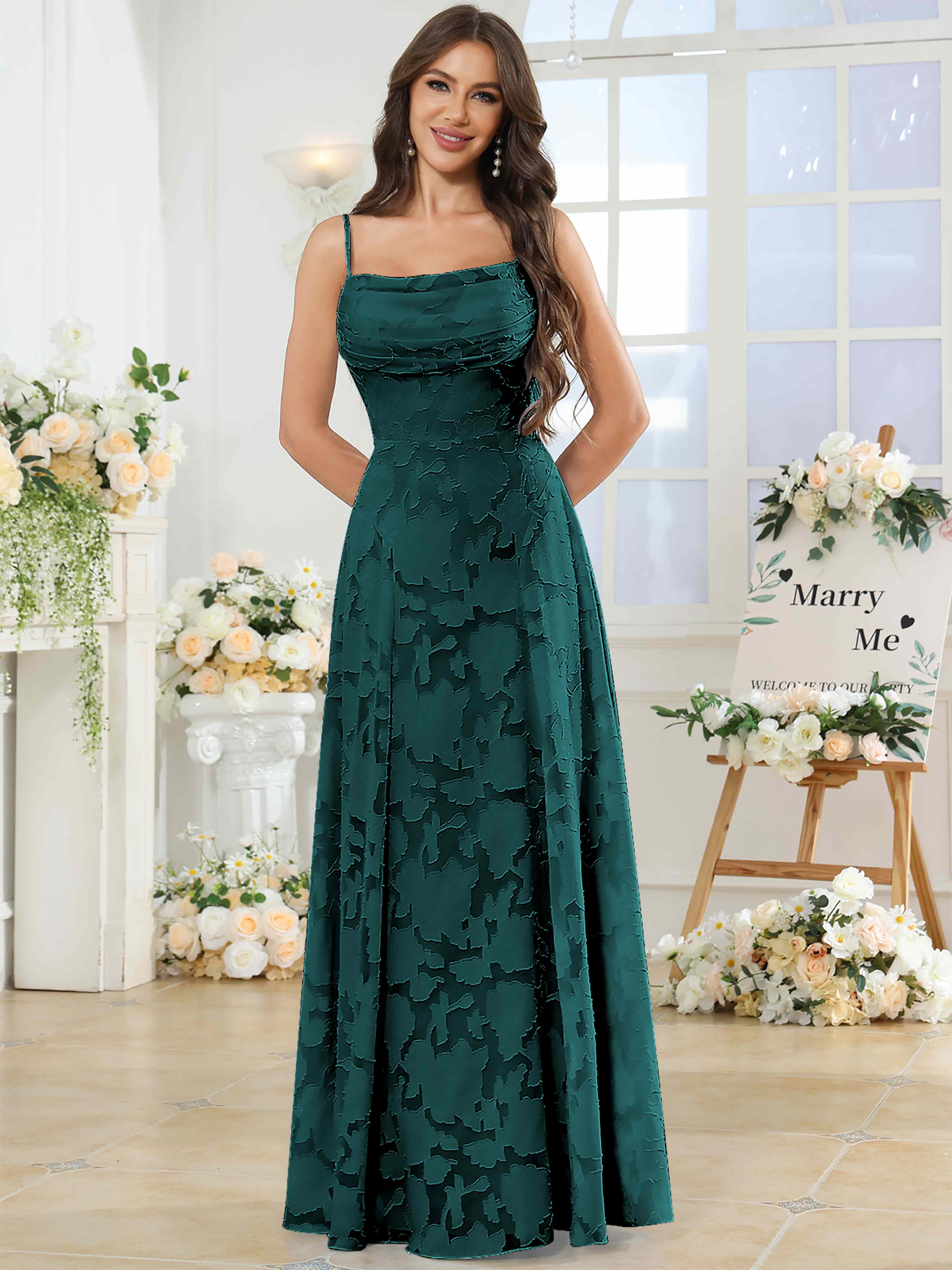 ROVDESY Cowl Chiffon Jacquard Bridesmaid/Prom Dress