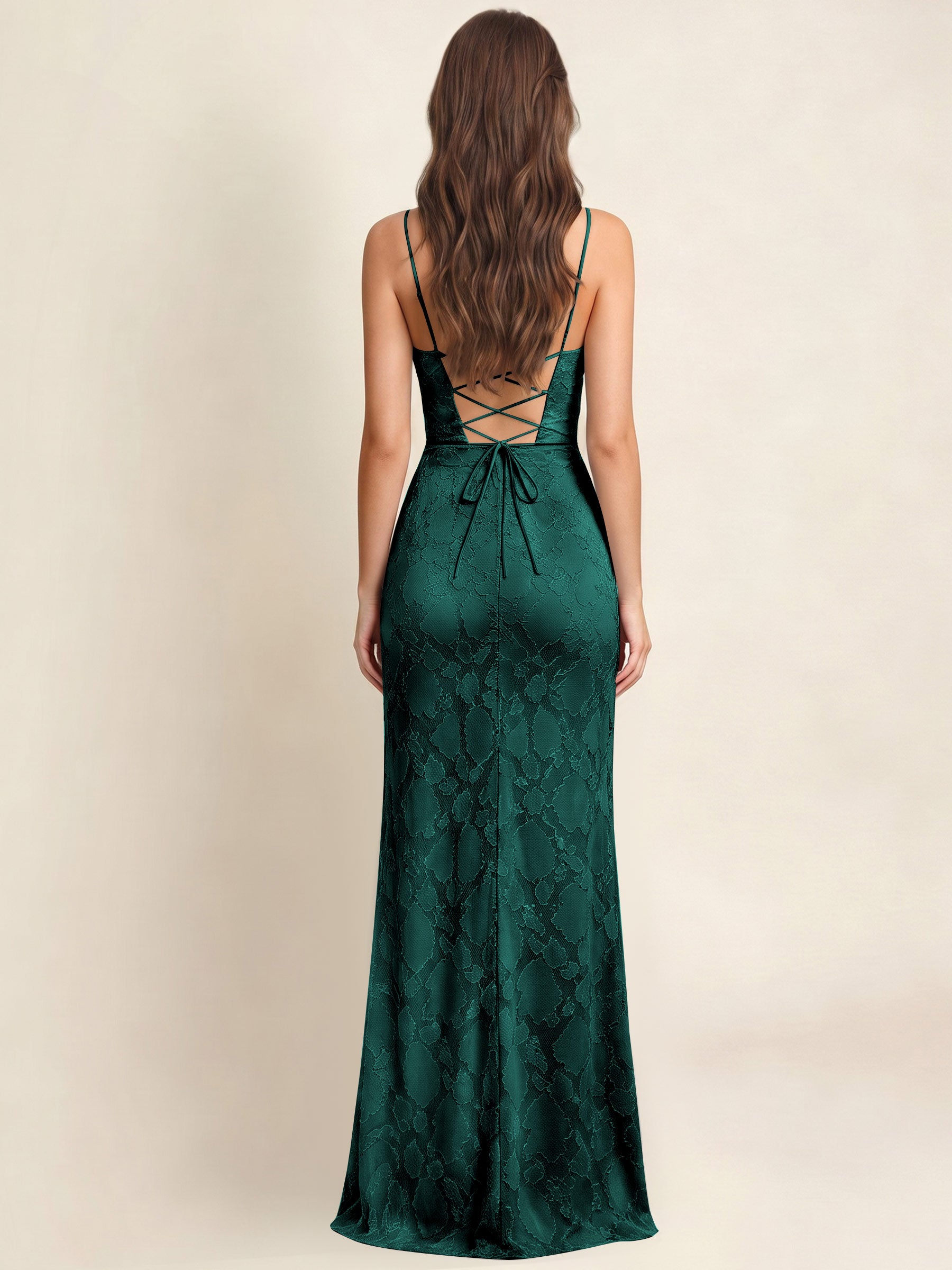 ROVDESY  Cowl Neck Ruffle Mermaid Chiffon Jacquard Bridesmaid/Prom Dress With Slit