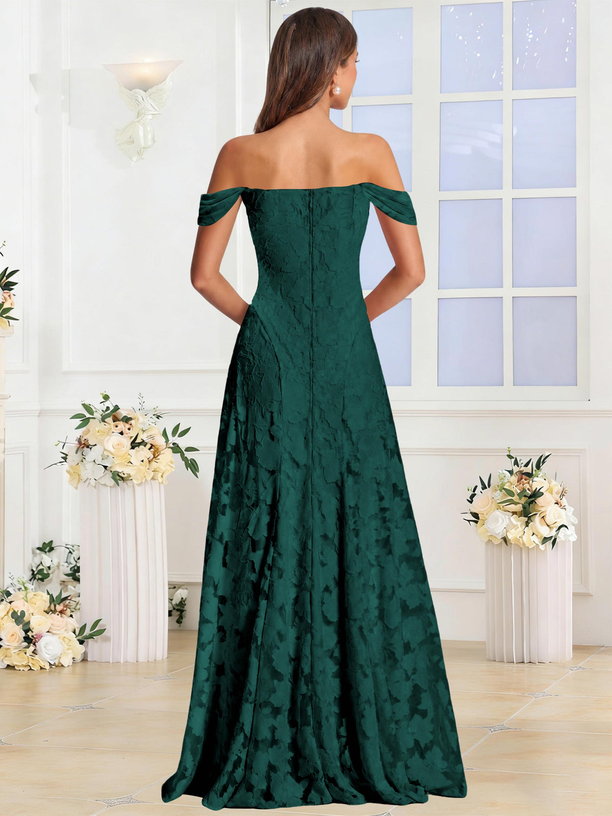Off the Shoulder Floral Ruched A-line Bridesmaid Dress
