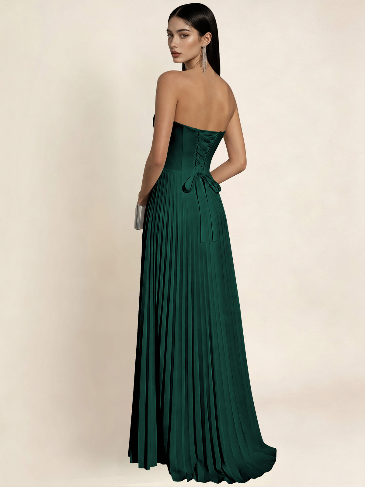 Strapless Satin Pleated A Line Bridesmaid Prom Dress