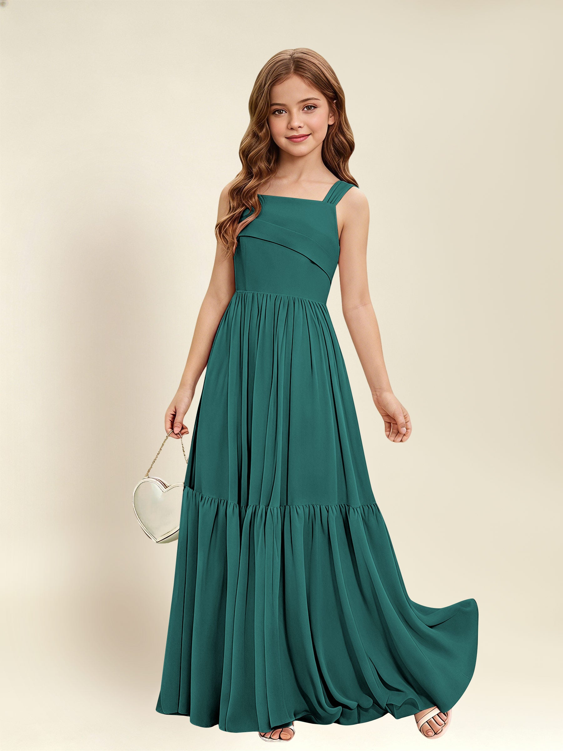 ROVDESY A-Line Square Neck Chiffon  Junior Bridesmaid Dress