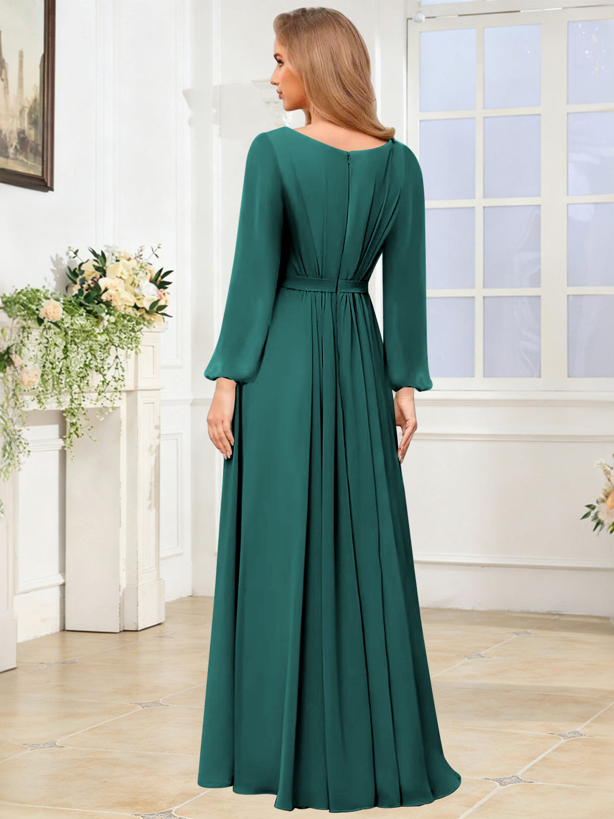 A-Line Chiffon Long Sleeve Bridesmaid Dress