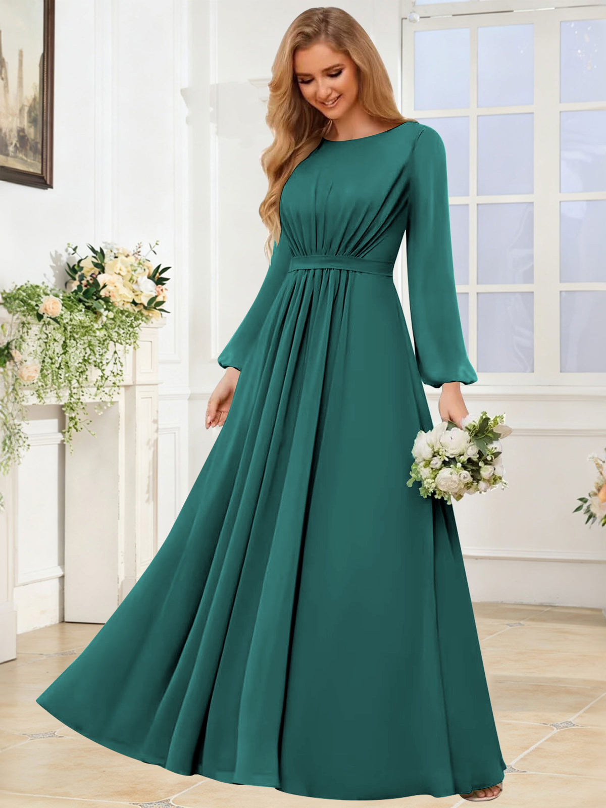 A-Line Chiffon Long Sleeve Bridesmaid Dress