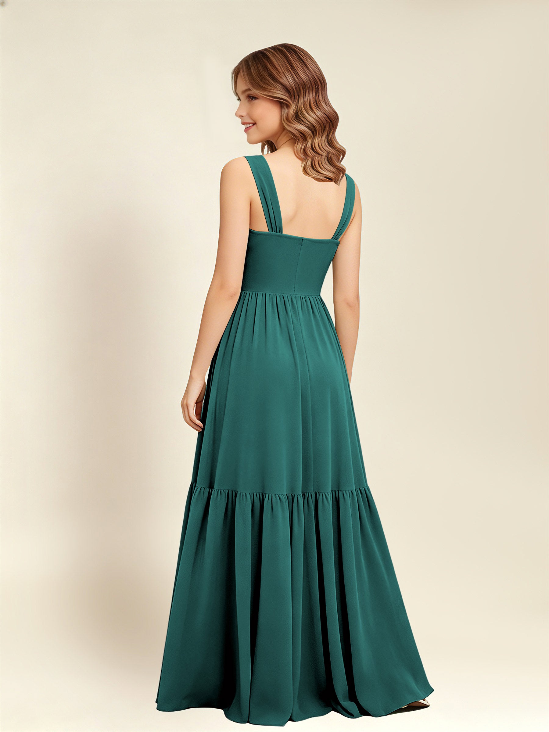 ROVDESY A-Line Square Neck Chiffon  Junior Bridesmaid Dress
