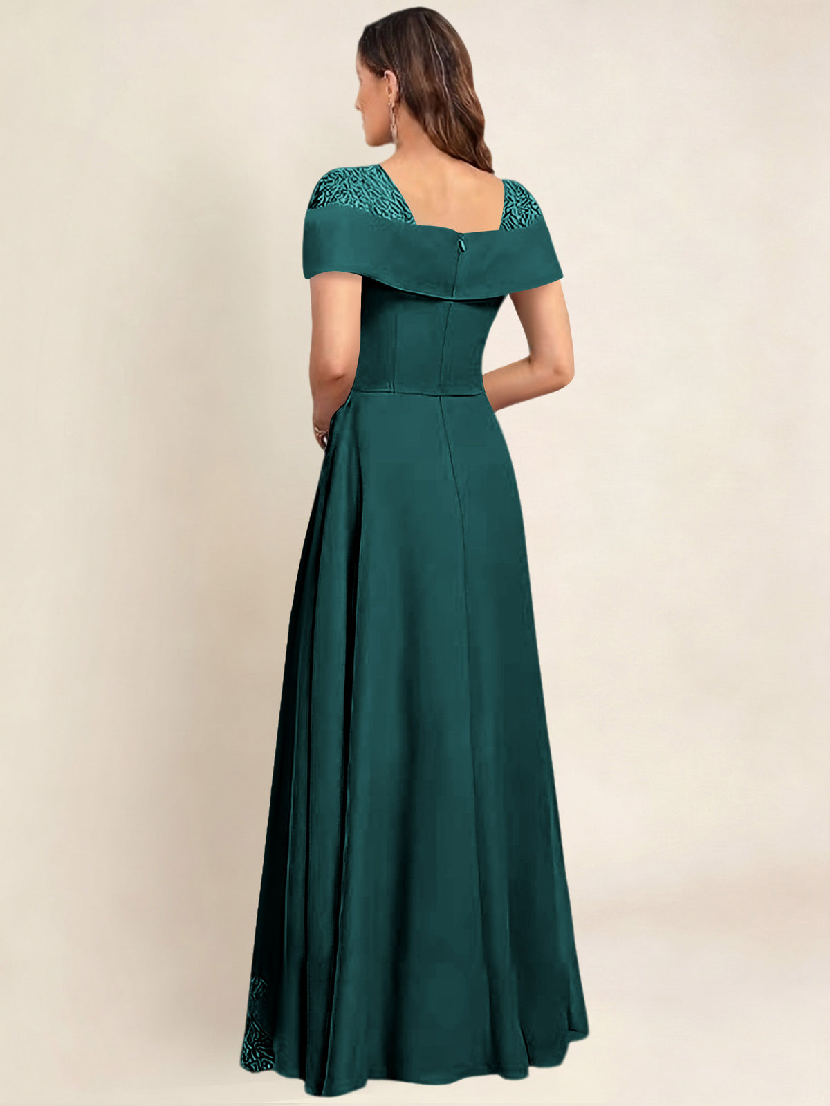 ROVDESY A-Line Off The Shoulder Lace Chiffon Long Mother of the Bride Dress Formal Gown