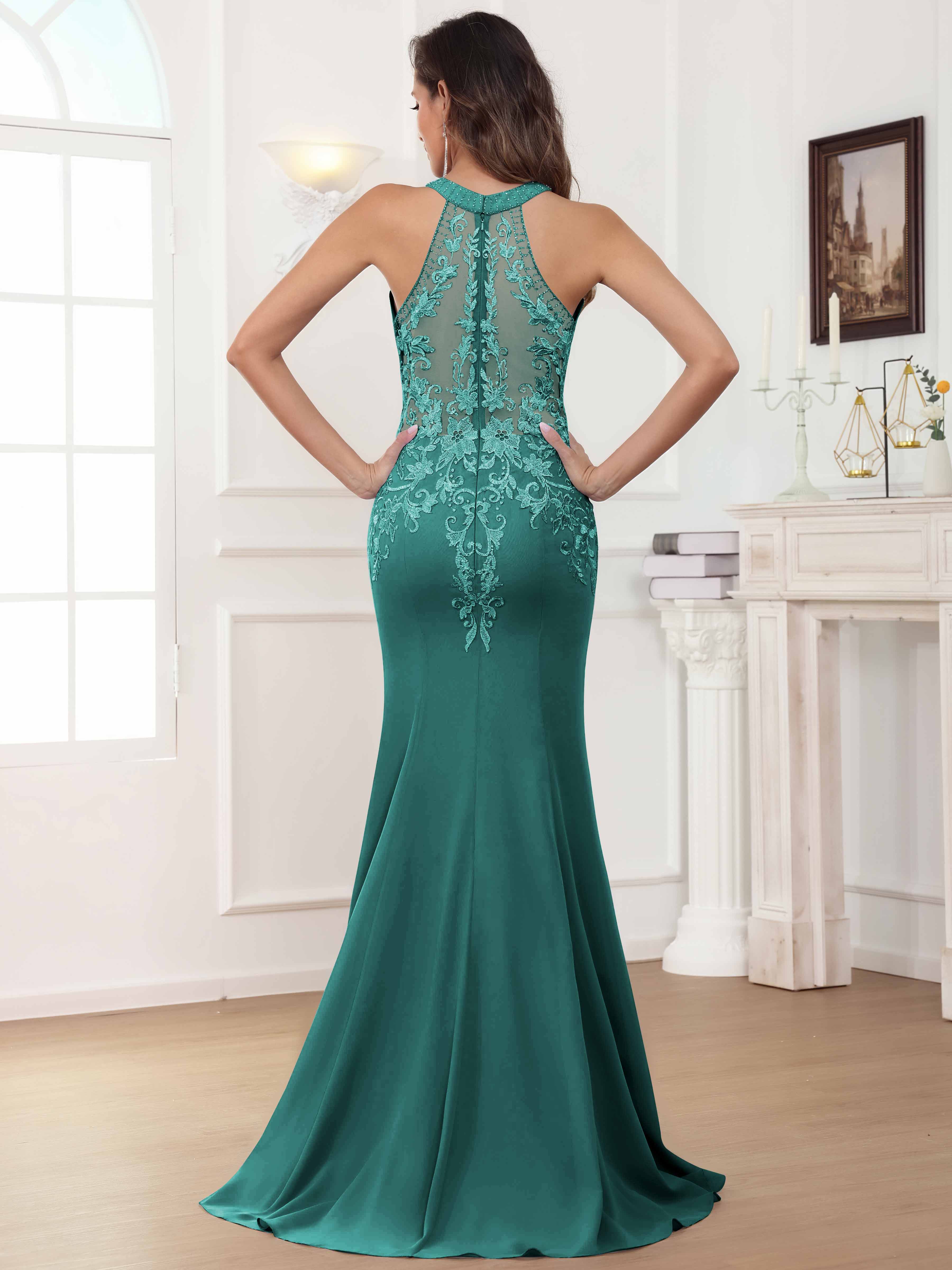 ROVDESY Halter Mermaid Lace Mother Of The Bride Dress With Jacket