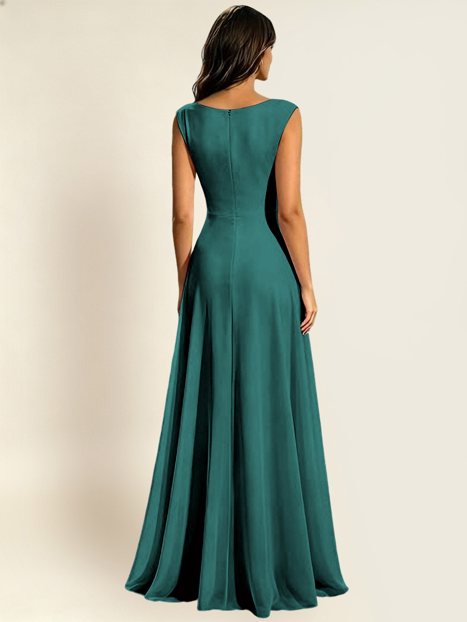 ROVDESY A-Line Chiffon Long Bridesmaid Dress With Sleeveless